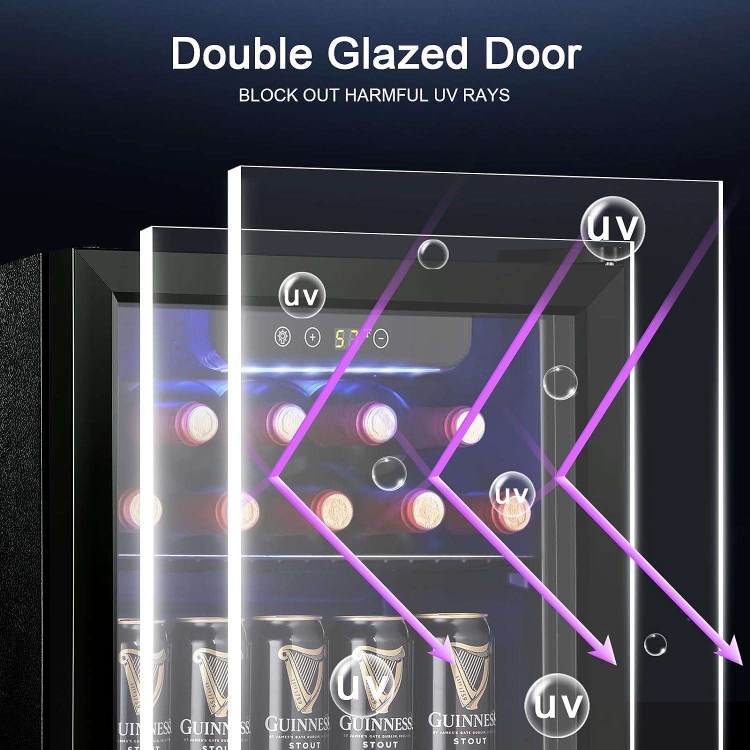 Cave à vin/réfrigérateur à boissons Antarctic Star 36 bouteilles, mini-cave à vin, réfrigérateur à bière et soda, fonctionnement silencieux avec compresseur, température réglable, autonome, noir, 4,4 pi³