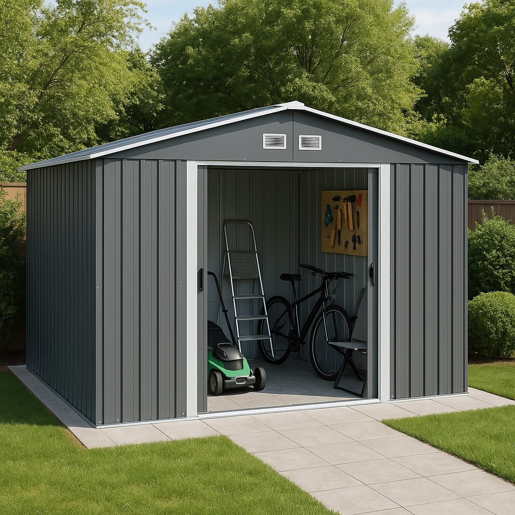 Abri de jardin en métal gris anthracite, acier, rangement d