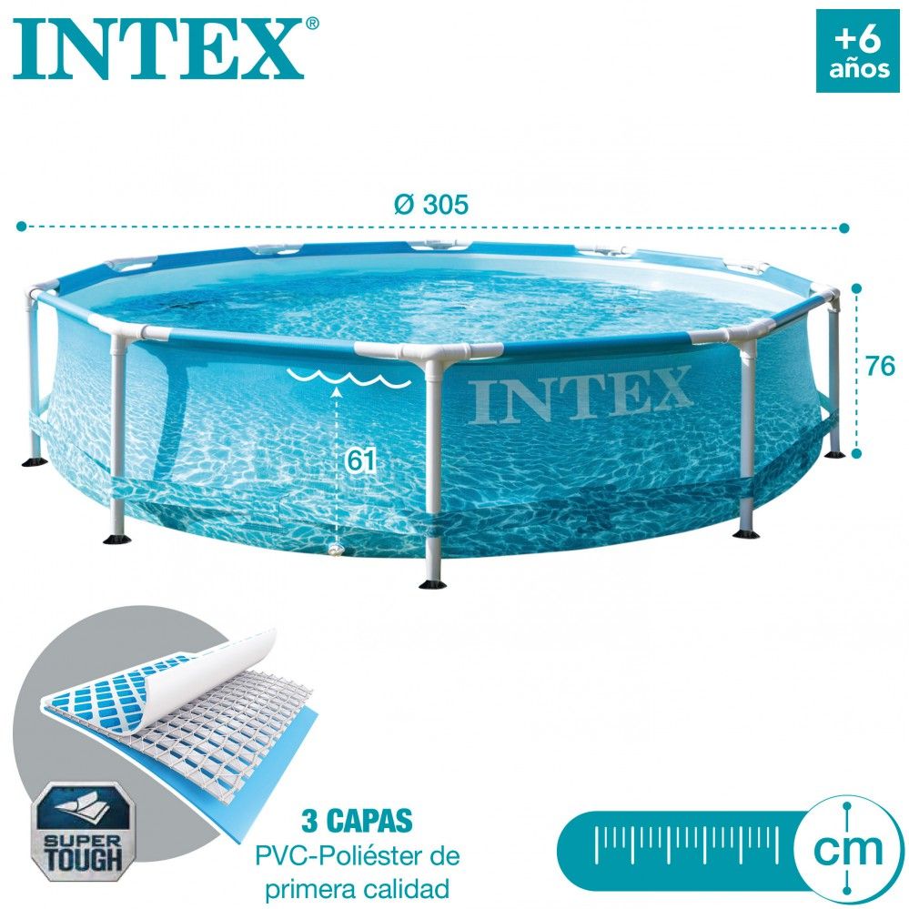 Piscine tubulaire circulaire bleue Intex en PVC amovible Ø305x76 cm avec purificateur