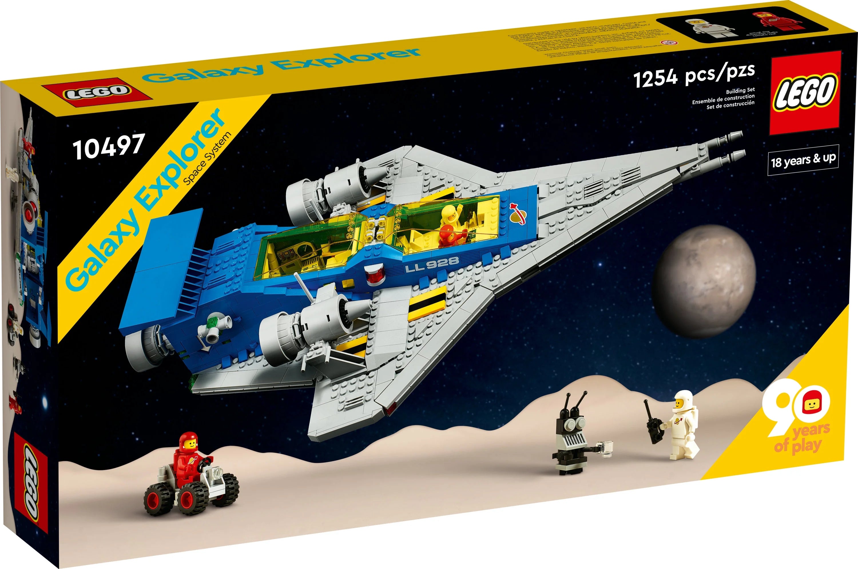 LEGO Icons Galactic Explorer 10497 – Sammleredition zum 90. Jubiläum, Klassisches Raumschiff mit Astronautenfiguren, Bauset für Erwachsene, Geschenkidee für Weltraumfans