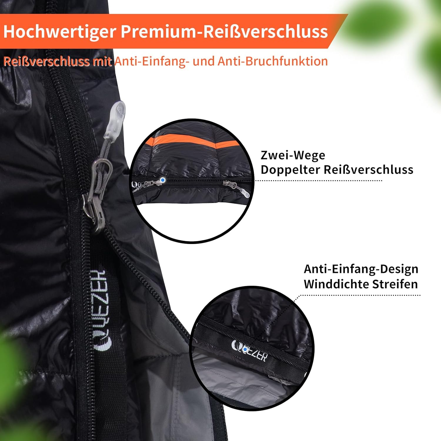 QEZER Dunsovepose 220 cm x 80 cm 8~-3 ℃ 4 sæsoner Ultralet sovepose til voksne og børn, sovepose til camping og vandreture