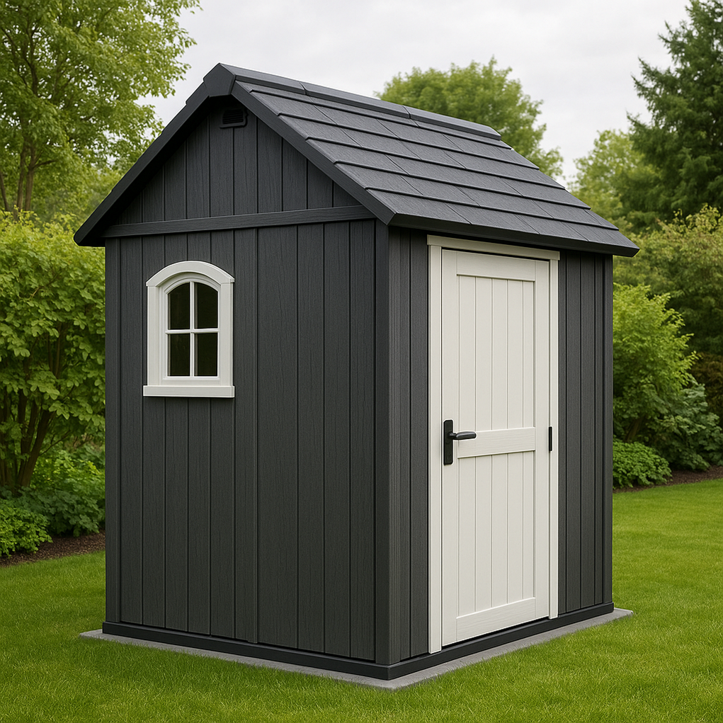 Abri de jardin rectangulaire en résine, noir et blanc, 190 x 145 x 230 cm QWgclnW399aH