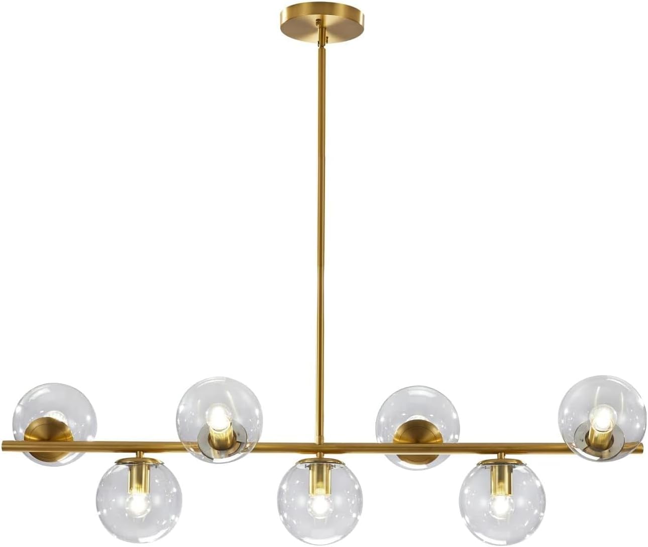 Moderne Esszimmerleuchte von KCO Lighting aus goldfarbenem Metall, Kücheninsel-Pendelleuchte aus weißem Glas, 7-flammig, E27, 80 cm höhenverstellbar