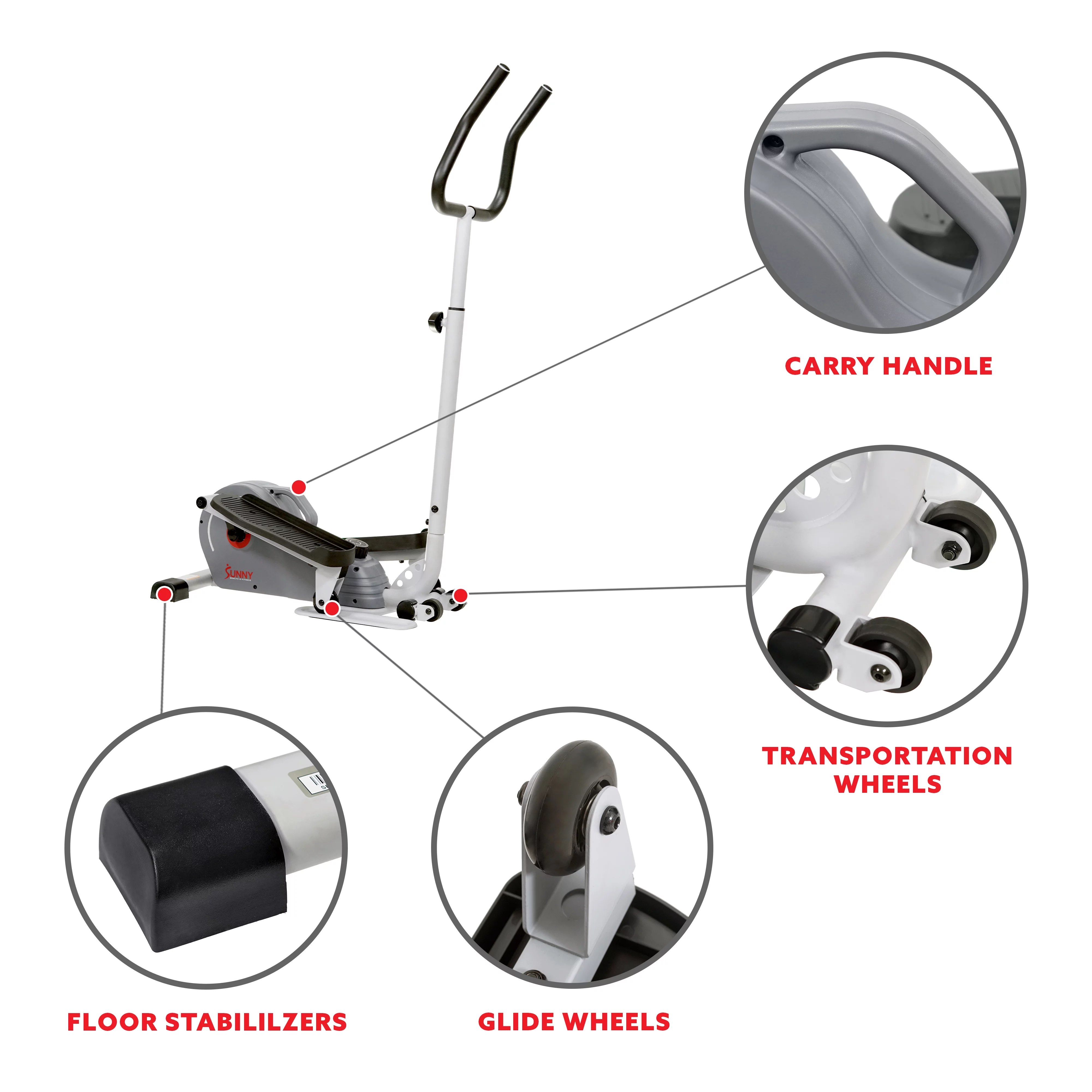 Sunny Health & Fitness Kompakt magnetisk elliptisk træner med styr – Bærbar stepmaskine til hjemmetræning. Model SF-E3988.