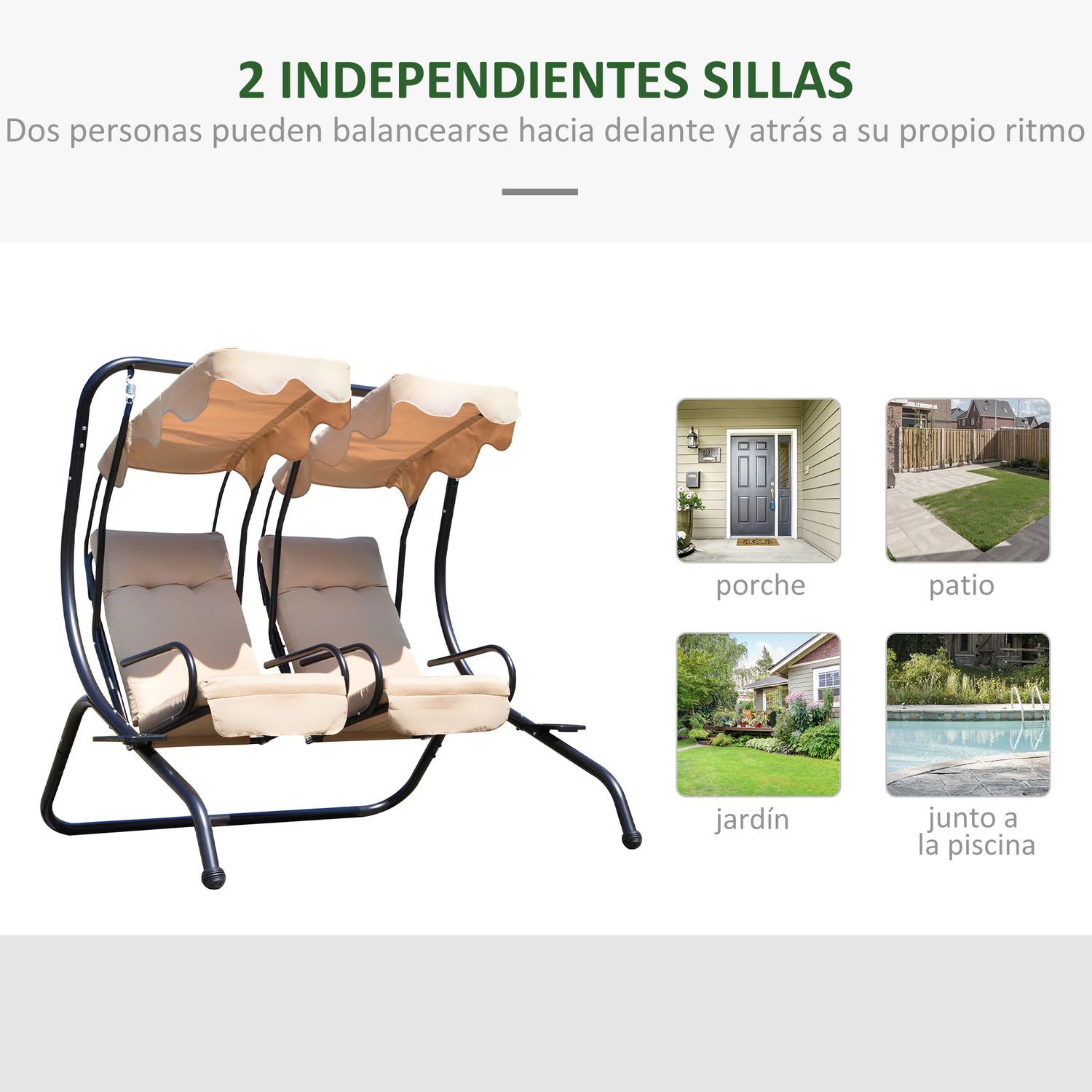 Gartenschaukel aus Stahl und Polyester, 170 x 136 x 170 cm – outsunny.beige