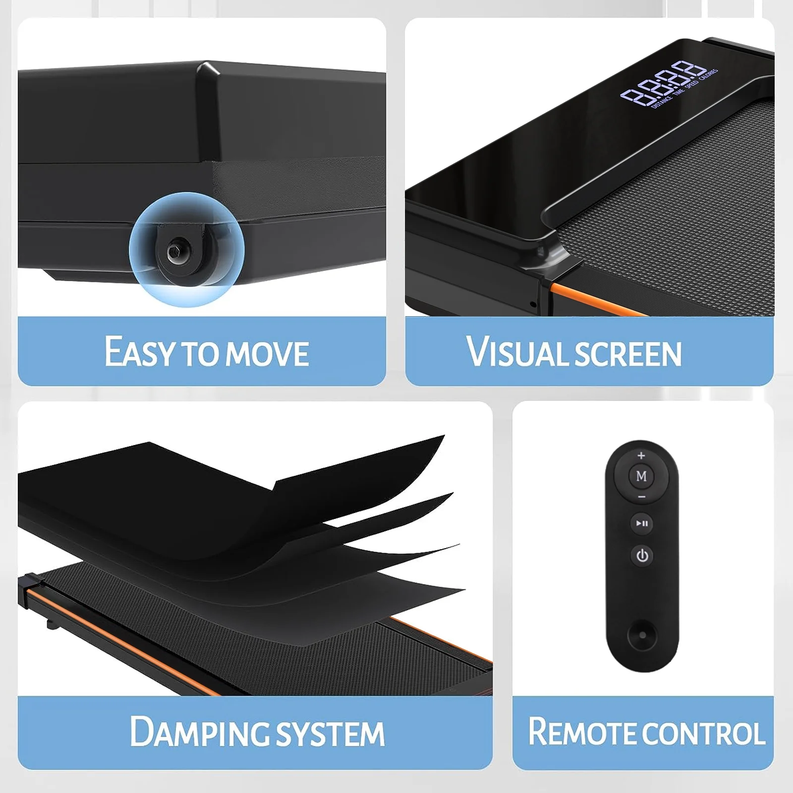 Tapis de course pliable CoolHut 2025, à utiliser sous un bureau. Portable et 2 en 1 : marche, jogging et travail à domicile. Moteur silencieux de 2,5 CV. Écran LED et télécommande. Noir.