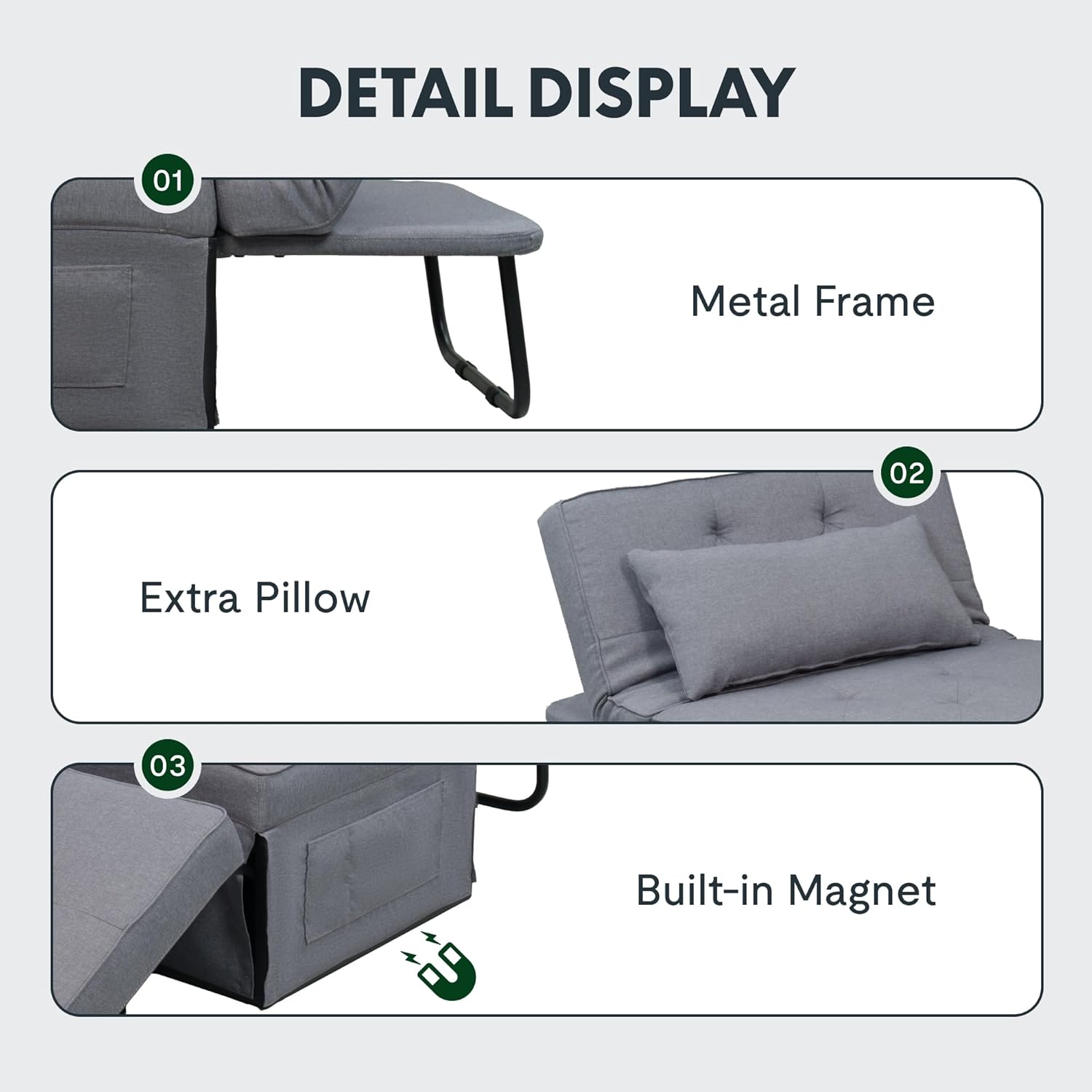 FLEXISPOT Schlafsofa, ausziehbarer Klappsessel mit Bettfunktion, Schlaffunktion, wandelbarer Schlafsessel, Belastbarkeit 300 kg, Grau