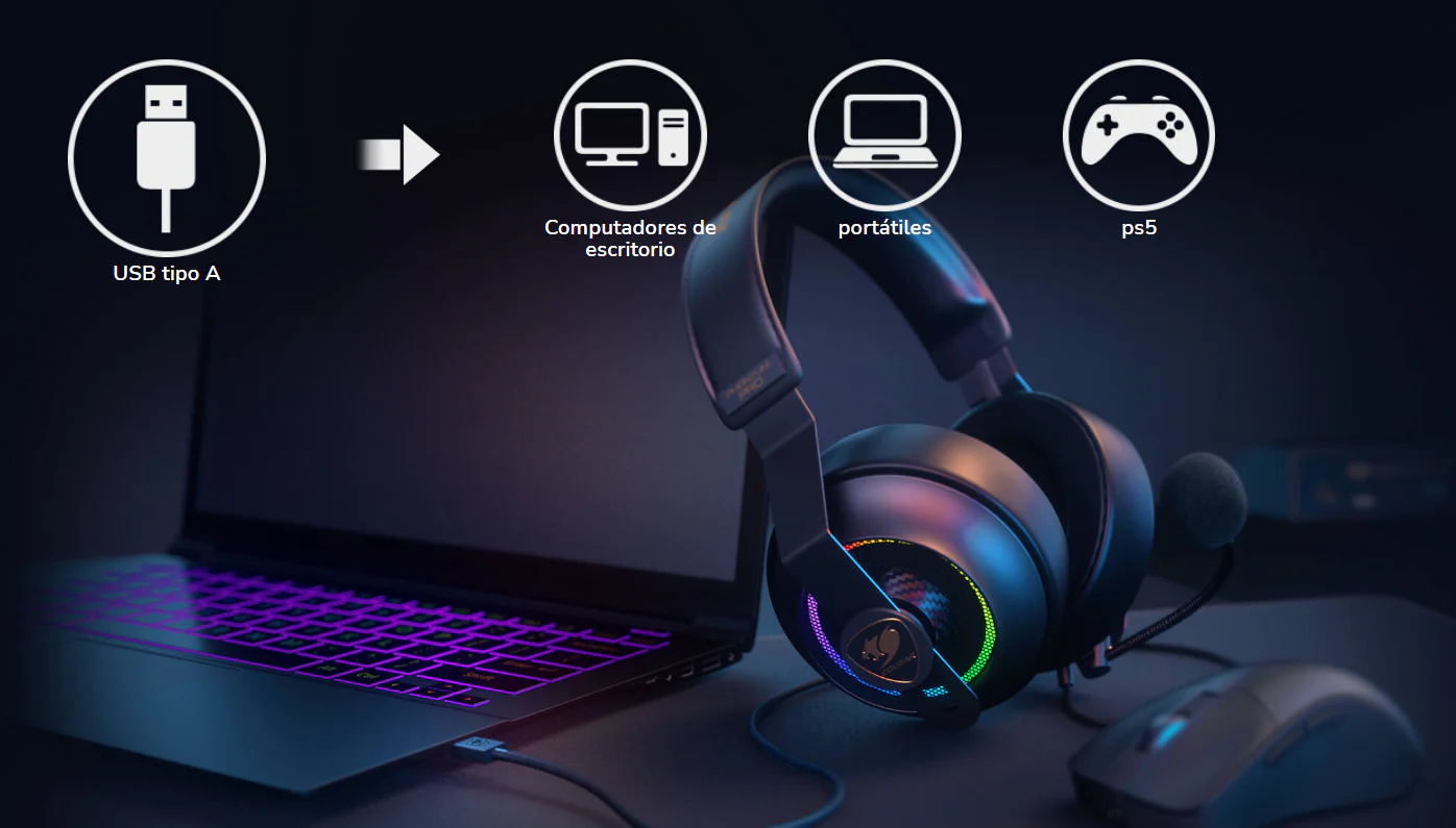 2025 Cougar Phontum Pro Prix USB 7.1 Gamer-hovedtelefoner – Multiplatform