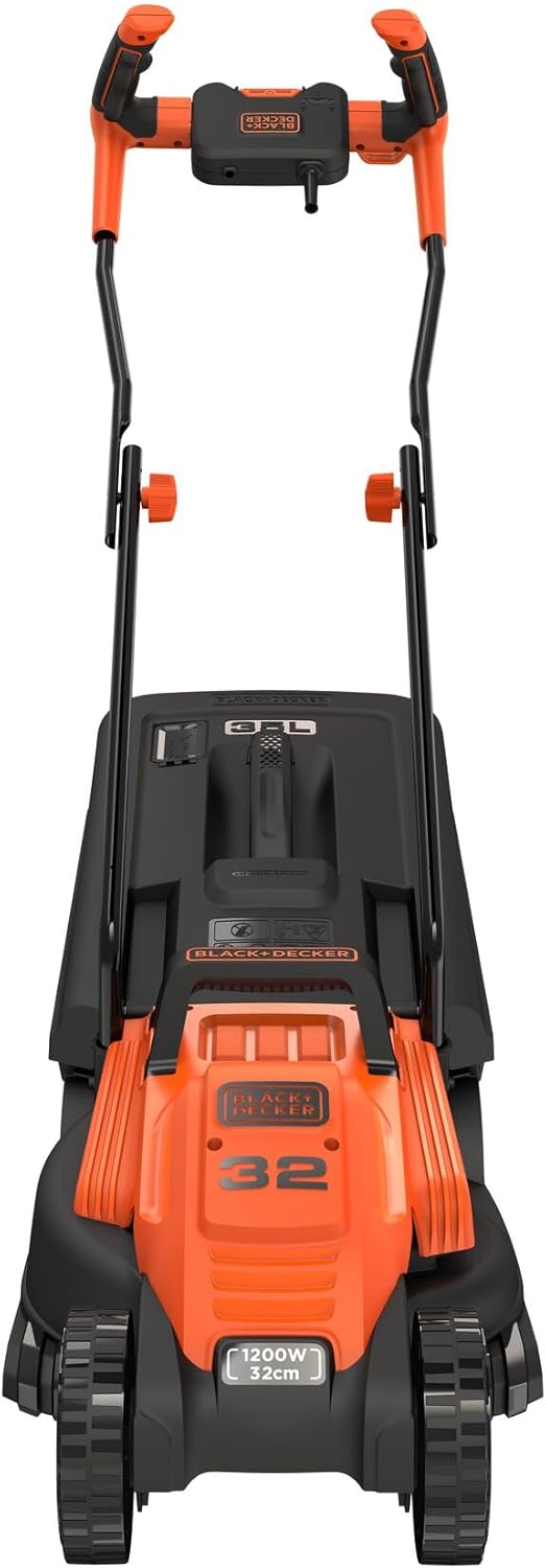 BLACK+DECKER Fahrrad-Rasenmäher, 1600 W, 38 cm Schnittbreite, E-Antrieb, EdgeMax und SoftTouch, 6 Schnitthöhen, 45-Liter-Fangbehälter, BEMW471BH