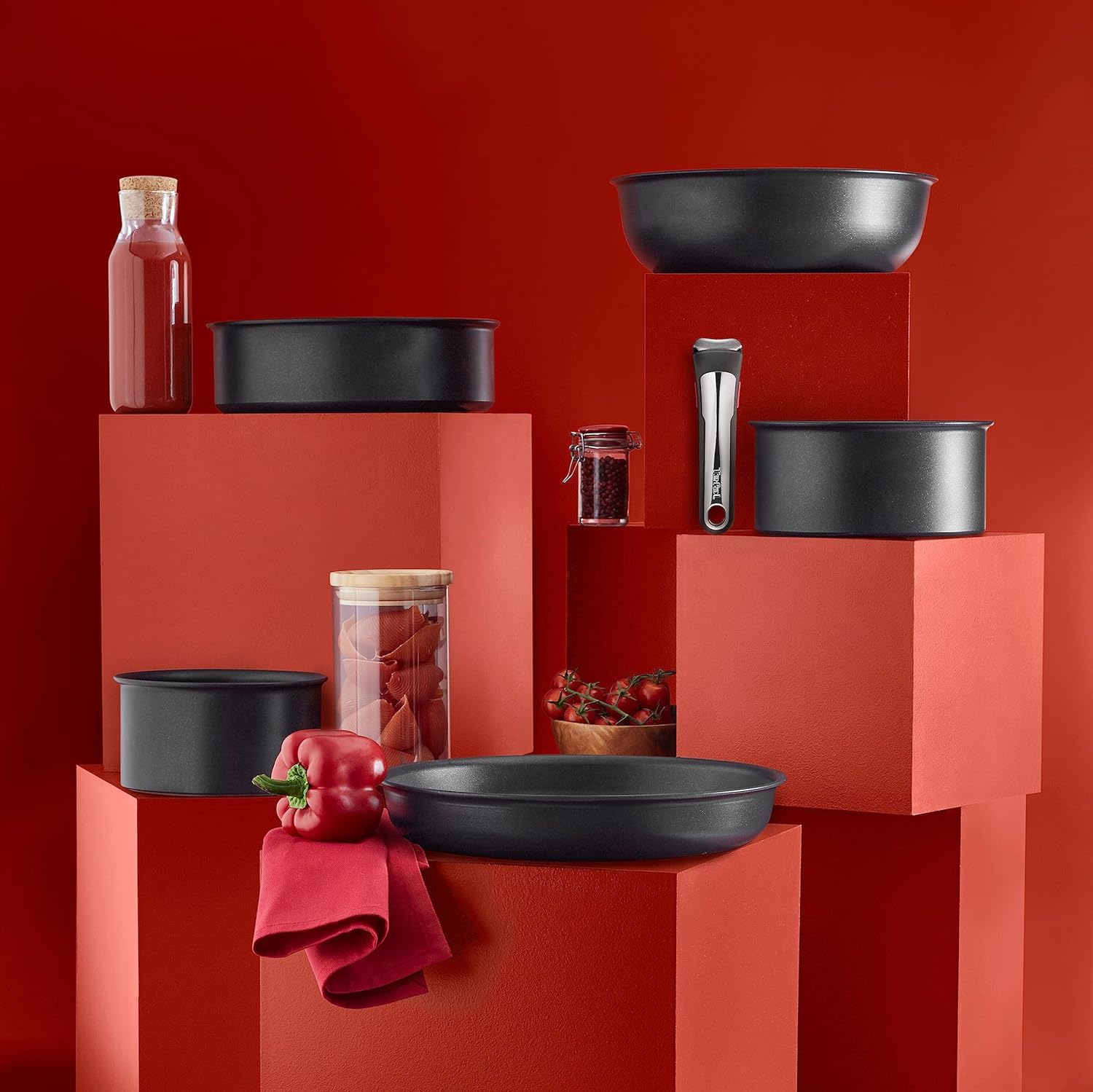 Tefal Ingenio Unlimited On – 3er-Set Töpfe (16/18/20 cm) + abnehmbarer Griff | Induktionsgeeignet, antihaftbeschichtet, mit Titanbeschichtung, Thermo-Signal, PFOA-frei, spülmaschinen- und ofenfest