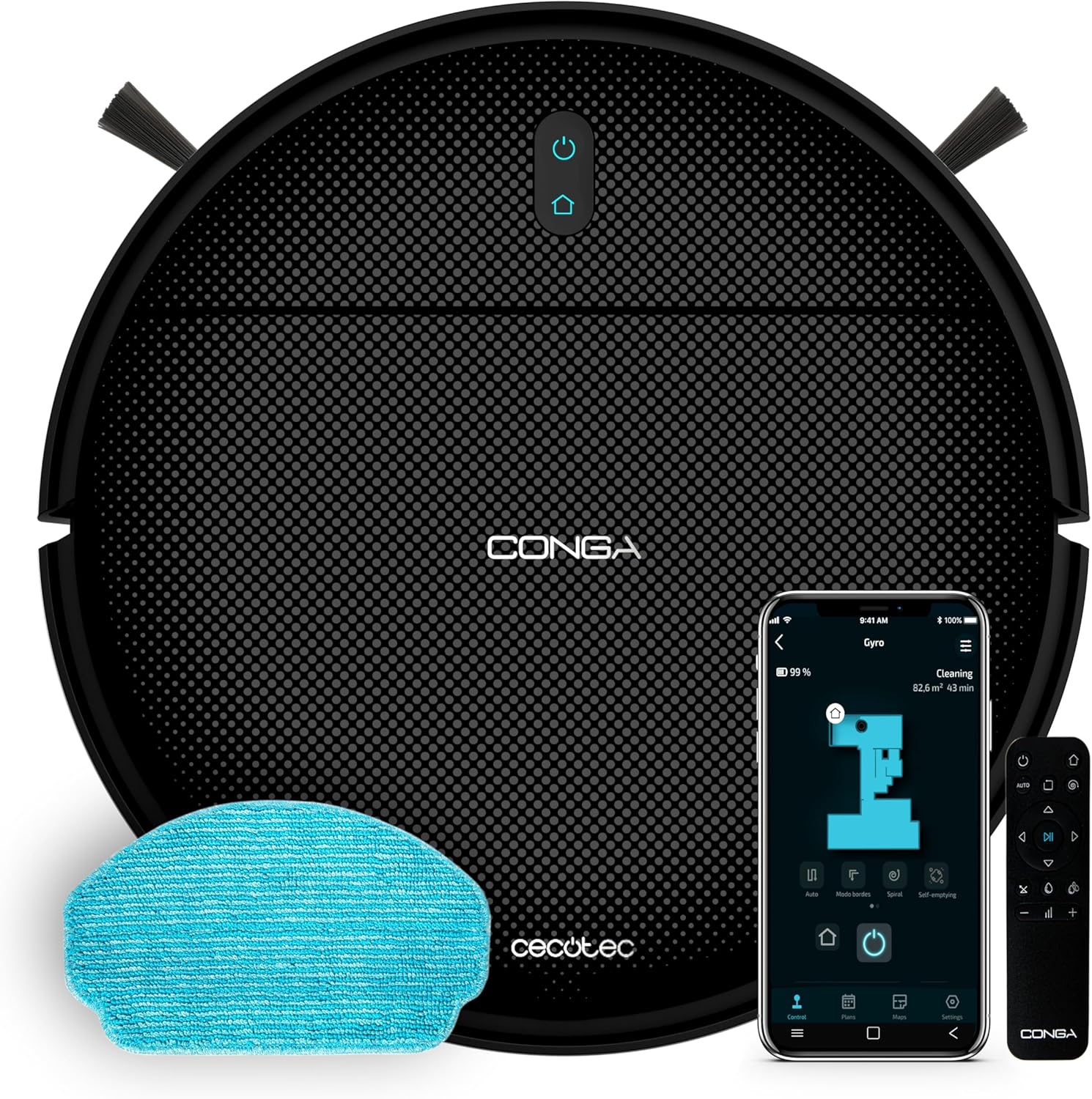 Cecotec Conga 999 Map X-Treme robotstøvsuger med gyroskopisk navigation. 2000Pa sugemotor, 2 sidebørster, 2 mopper, 120 minutters batterilevetid, app og fjernbetjening