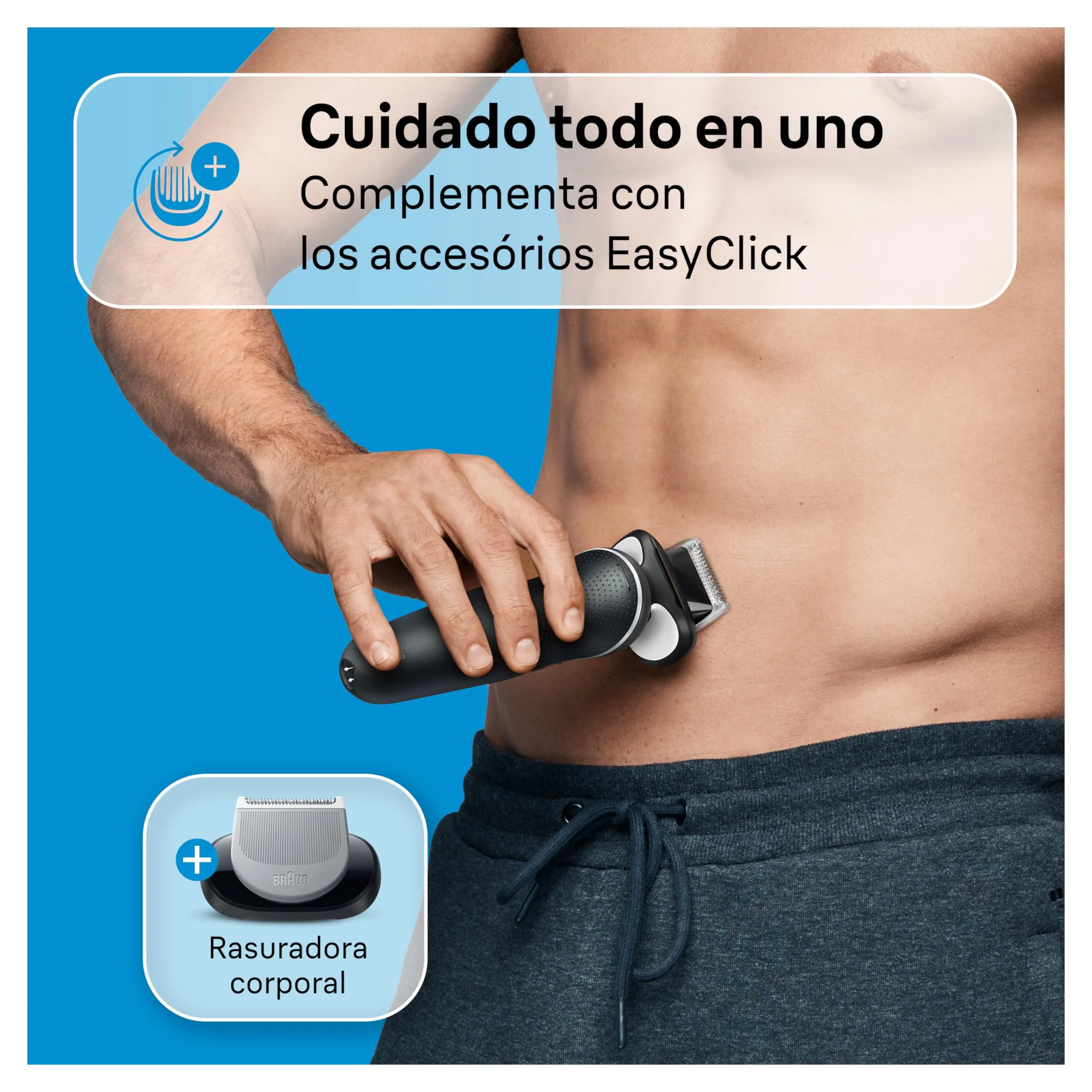 Braun Series 5 elektrisk barbermaskine til mænd. Skægtrimmer med fleksibelt hoved og blade. Inkluderer skægtrimmertilbehør og opladningsbase. Vandtæt og genopladelig. 51-M4500cs. Grå/Blå