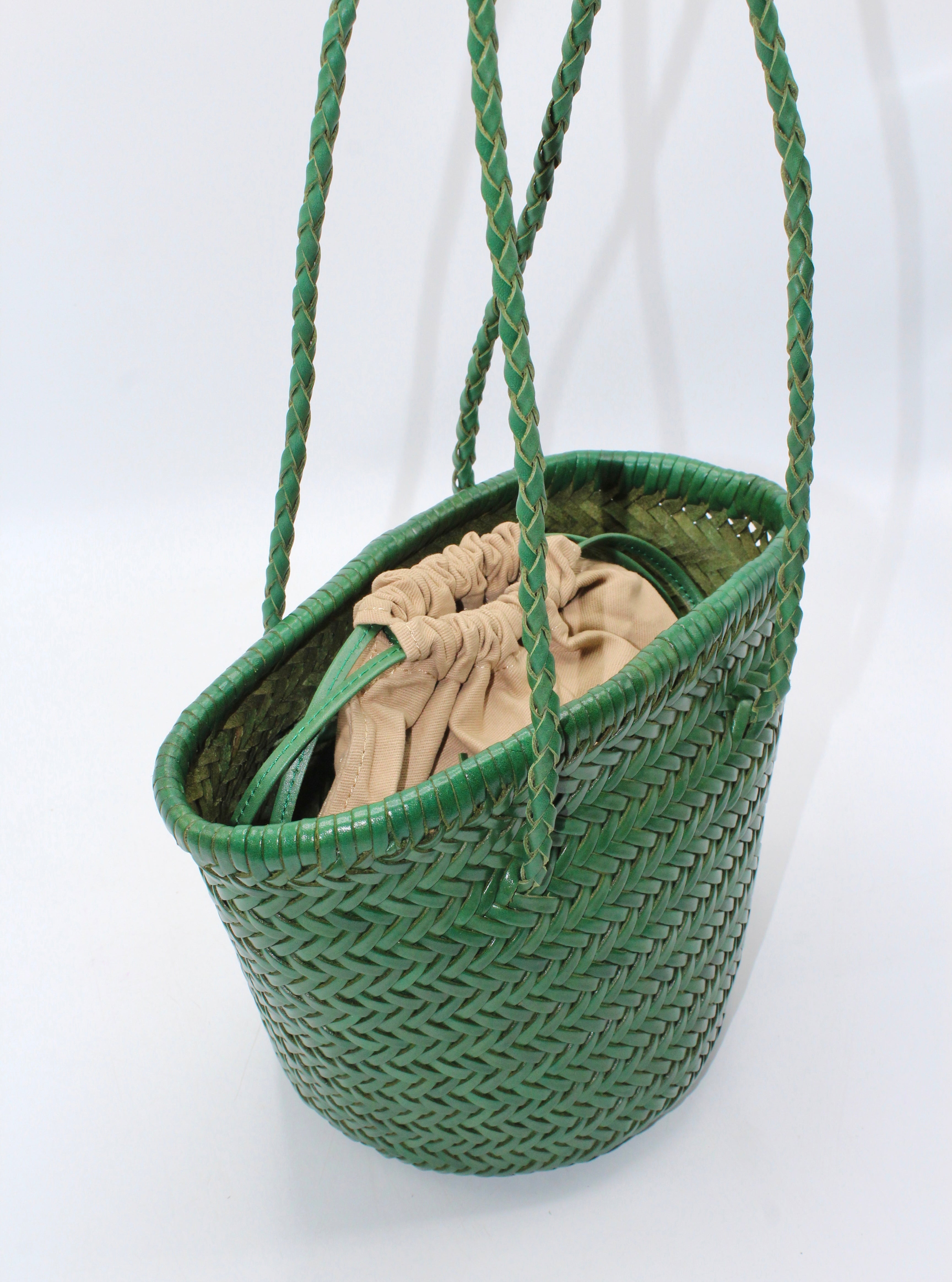 Carmel - Hand Woven Full-Grain Leather Bucket Bag Green