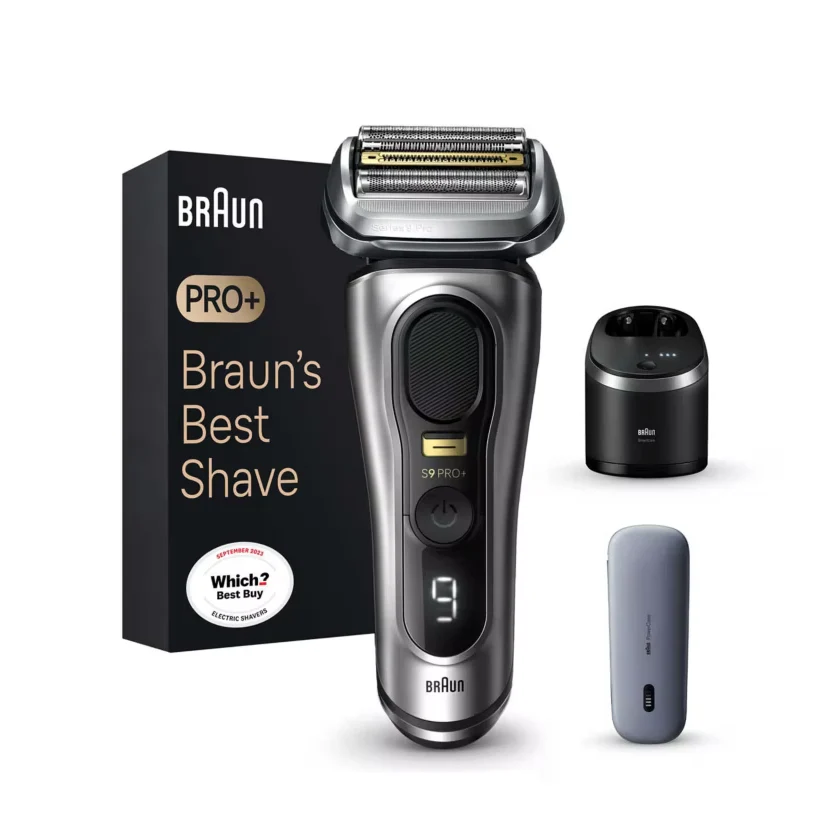 2025 Braun Series 9 Pro+ barbermaskine 9477cc – Våd- og tørbarbering med 5-i-1 SmartCare Center og PowerCase. Sølv