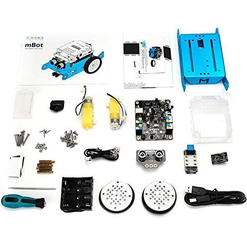 Makeblock DIY mBot Kit (Bluetooth-version) – STEM-uddannelse – Arduino – Scratch 2.0 – Programmerbart robotkit til børn, der lærer at programmere, familie, blå