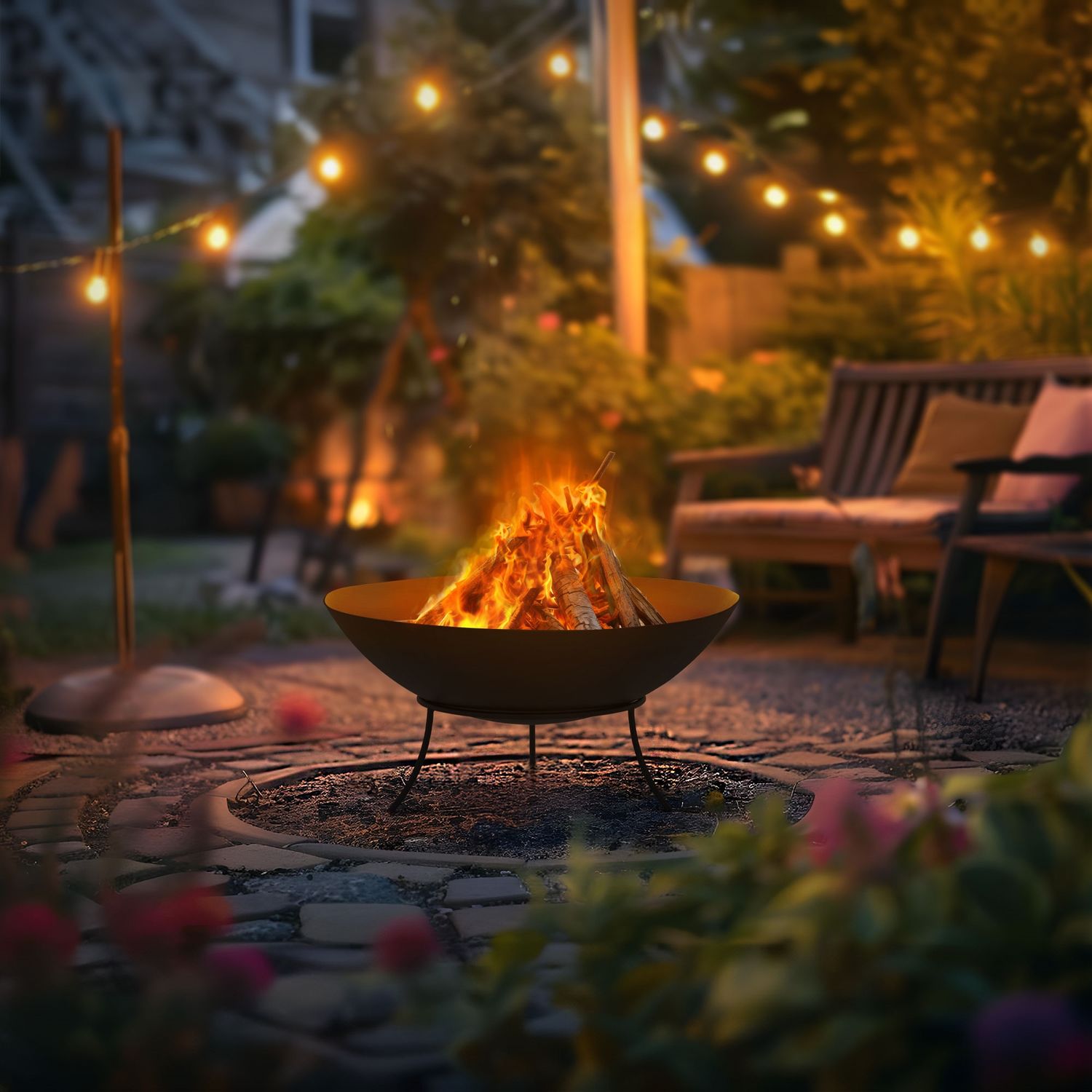 Stålbålsted med stativ til grill