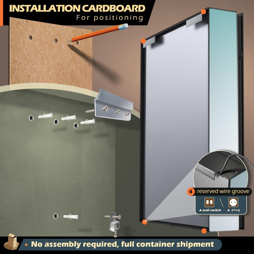 GANPE LED-belysning badeværelsesspejlskab med stik og USB, dugfrit aluminiumsskab og farvejustering, rustfri og nem at installere (50 x 70 cm)