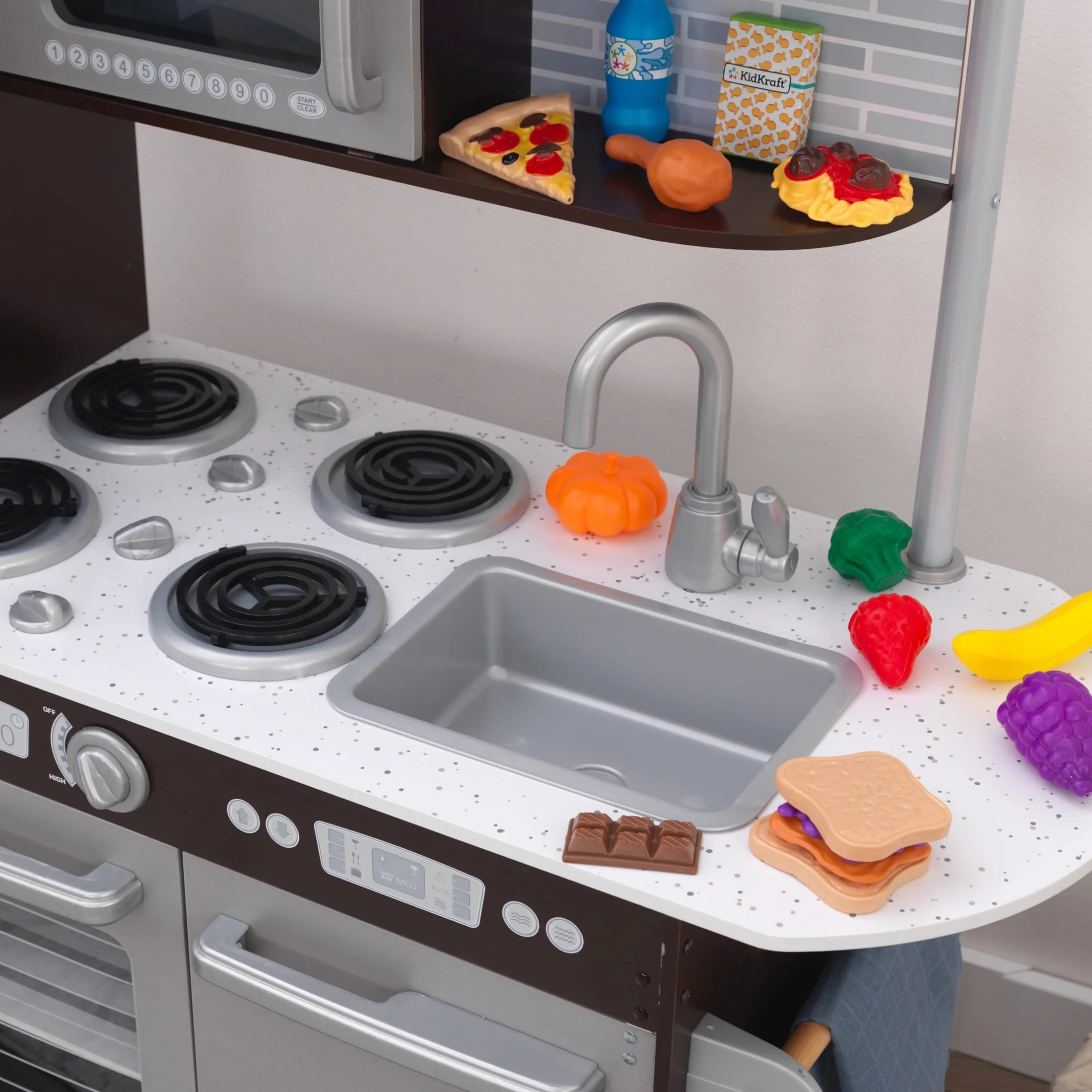 Cuisine enfant en bois KidKraft Uptown Espresso avec 30 aliments pour enfants