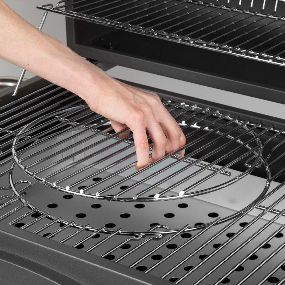 Tragbarer Holzkohlegrill mit Smoker, 102 x 65 x 104 cm – Stahl, Schwarz