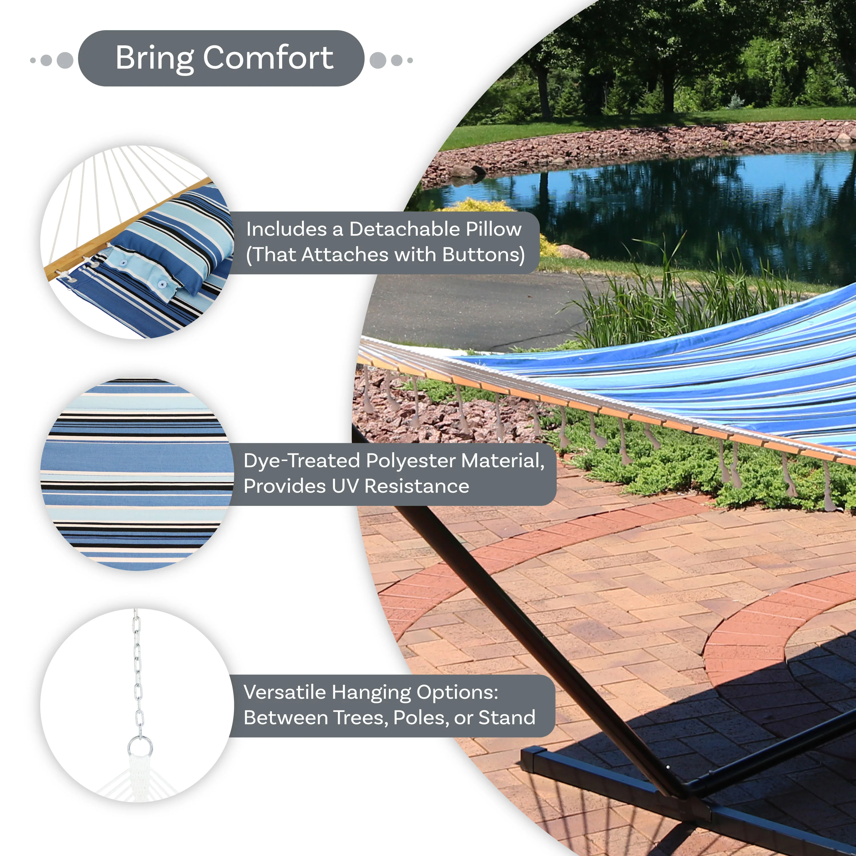 2025 Sunnydaze Dobbeltpolstret Stofhængekøje med Pude til 2 Personer