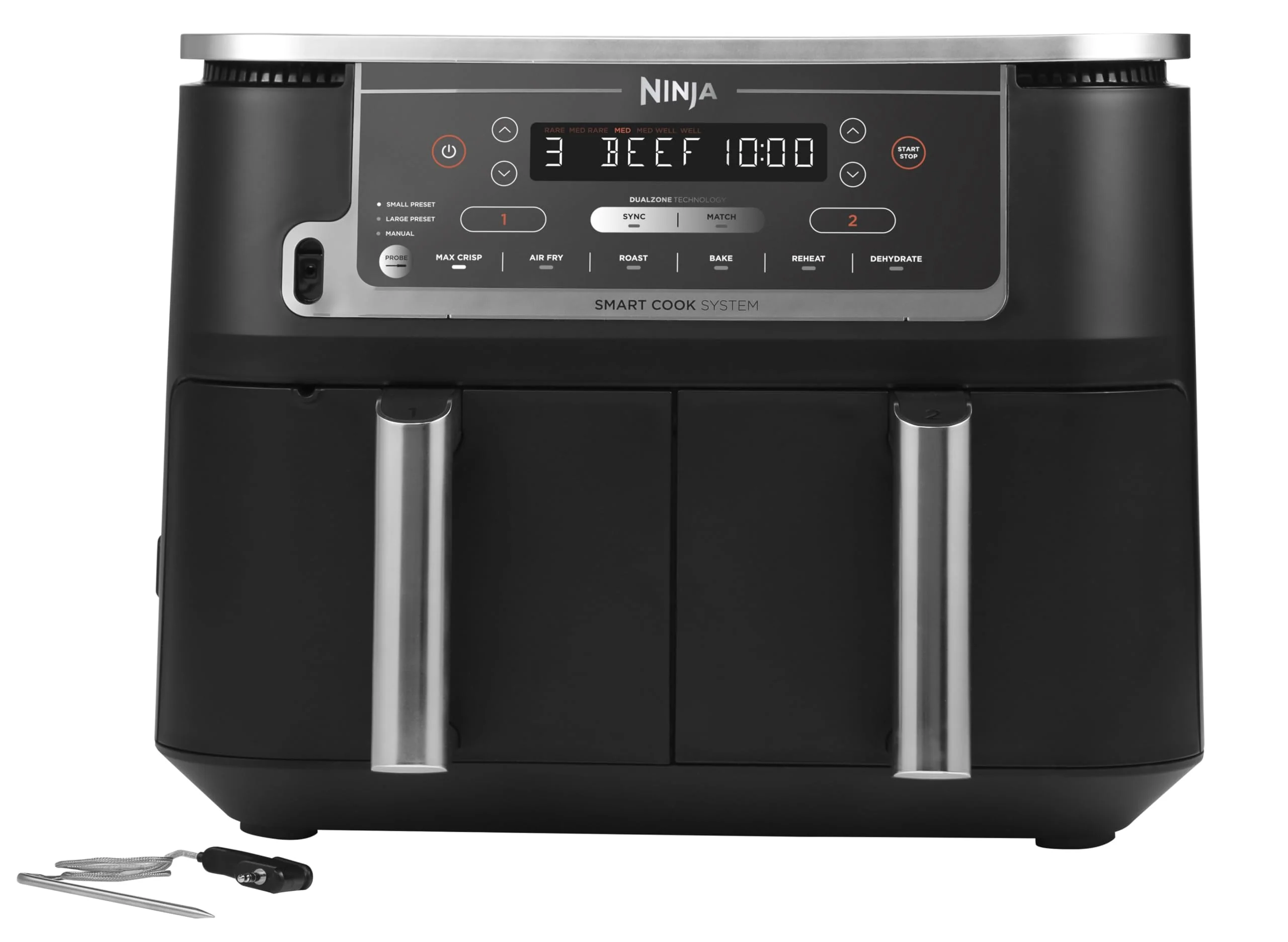 2025 Ninja AF451EU Foodi Max Airfryer 9,5 L. 2470 W. LED Touchskærm. Sort