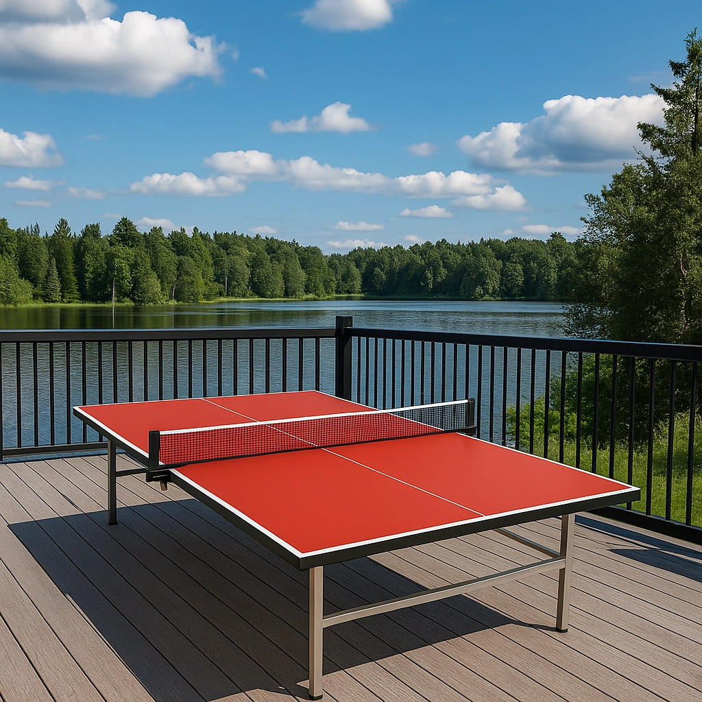 Table de ping-pong rouge avec cadre en métal, pour une utilisation intérieure/extérieure, avec filet et cadre métallique, 274 x 152,5 x 76 cm