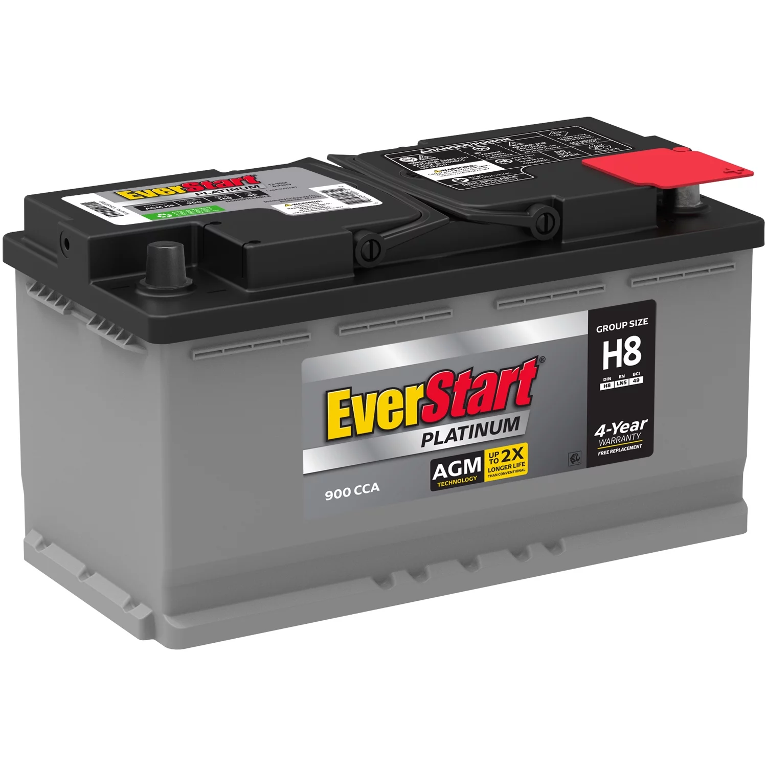 2025 EverStart Platinum AGM-batteri i æske. Gruppestørrelse H8 / LN5 / 49. 12 volt. 900