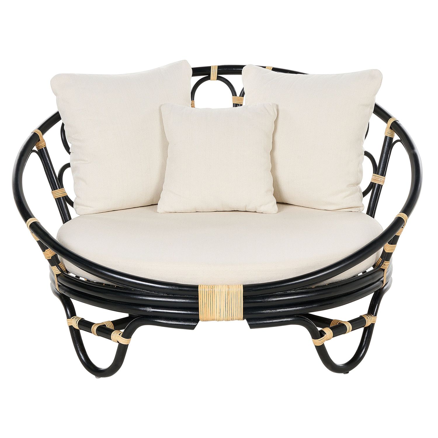 Ensemble de 2 chaises longues d'extérieur en rotin beige et noir avec coussins Rossano - Noir