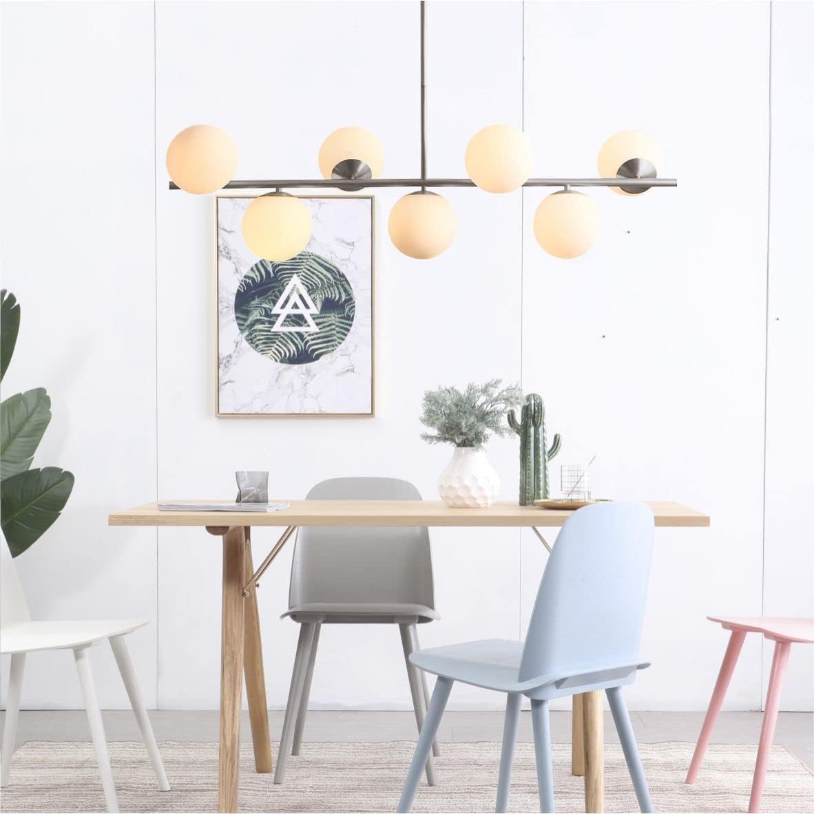 Moderne Esszimmerleuchte von KCO Lighting aus goldfarbenem Metall, Kücheninsel-Pendelleuchte aus weißem Glas, 7-flammig, E27, 80 cm höhenverstellbar