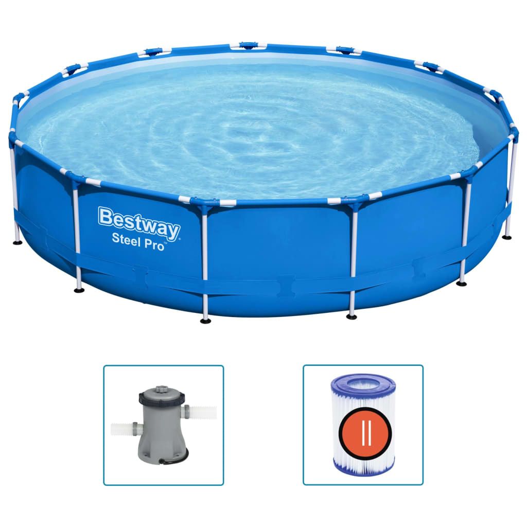 Vidaxl Bestway Steel Pro 8680l Abnehmbarer Pool + Pumpe + Blaue Kartusche Ø396x84 cm