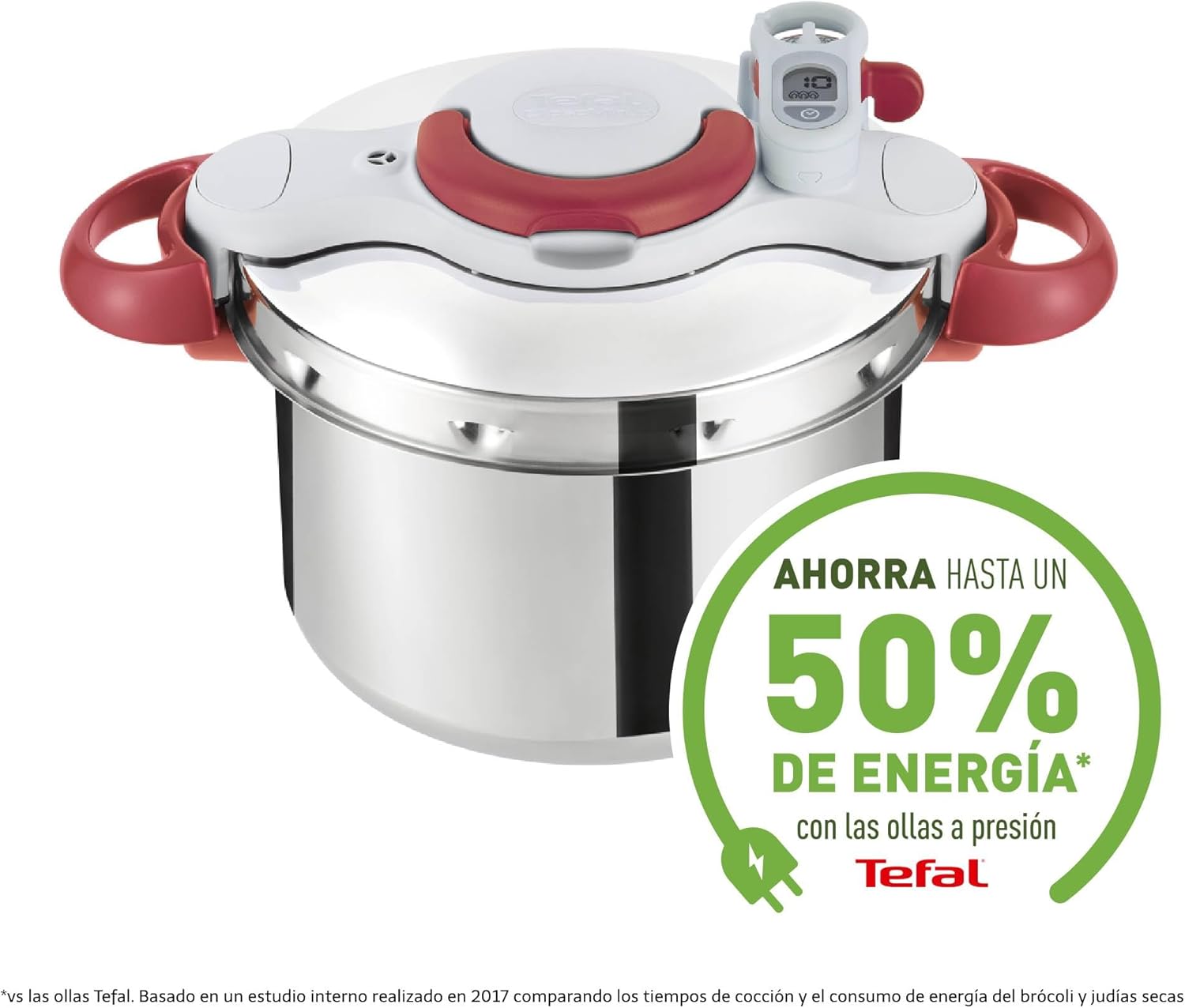Tefal P47051 Clipso Minut Duo Aluminium-Schnellkochtopf mit 5 Sicherheitssystemen und einfacher Einhandbedienung, Grau/Rot, 5 l