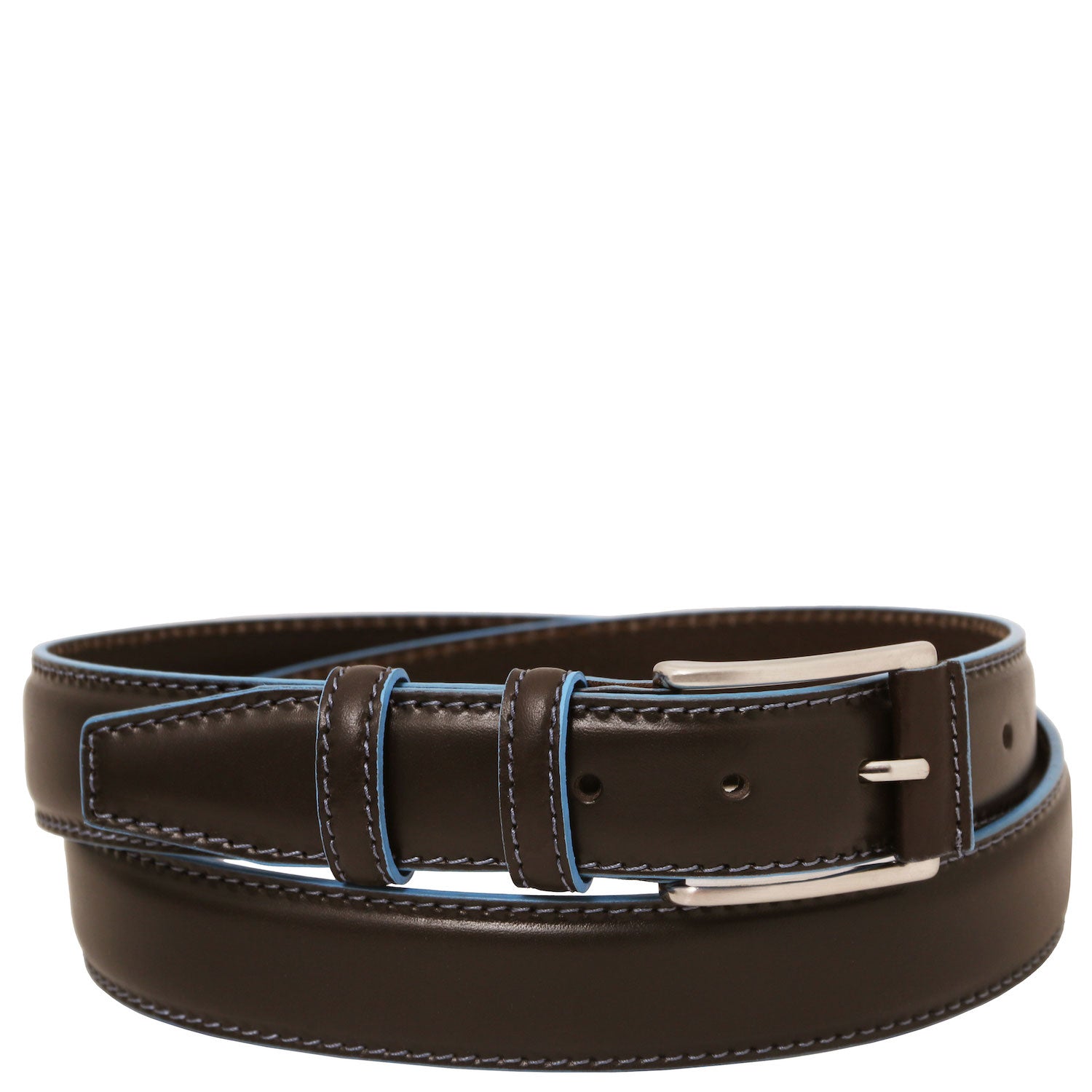 Casual leather belt 35mm with light blue edges | TL142528