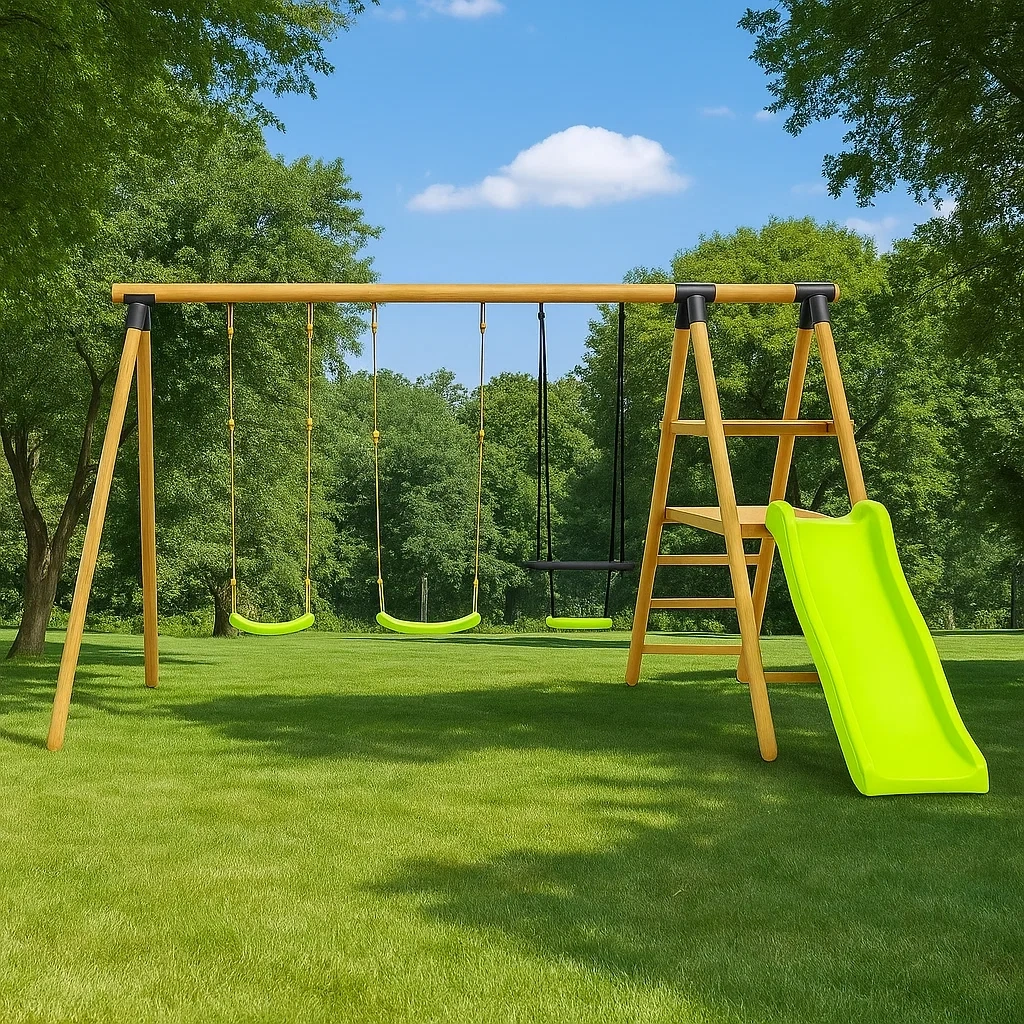 Balançoire pour enfants 320x180x210 cm bois naturel/bois vert - sAeMaHpa32WX