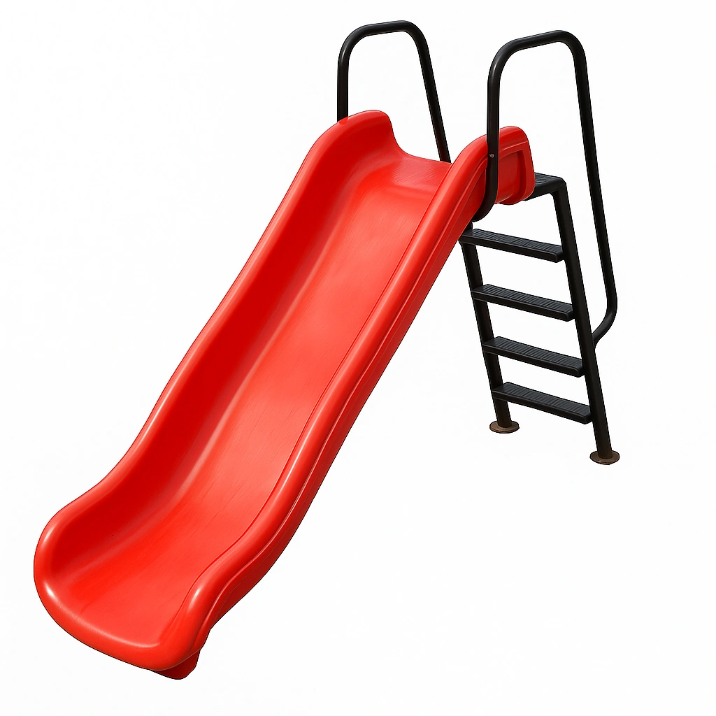Toboggan rouge avec échelle, acier/plastique, extérieur, 1,5 x 0,6 x 1,2 m
