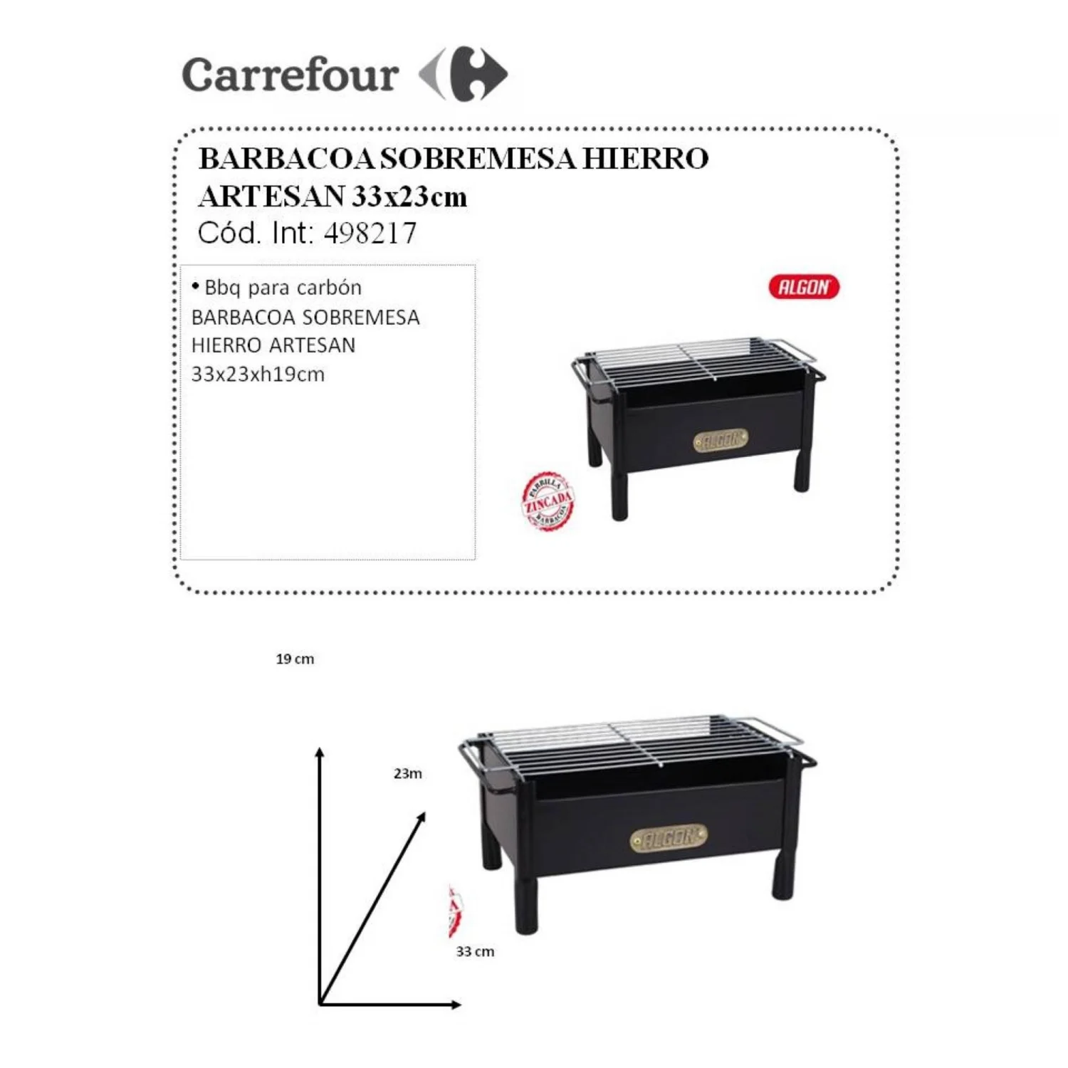 Tischgrill, handgefertigt aus Eisen, 33 x 23 cm, Baumwolle