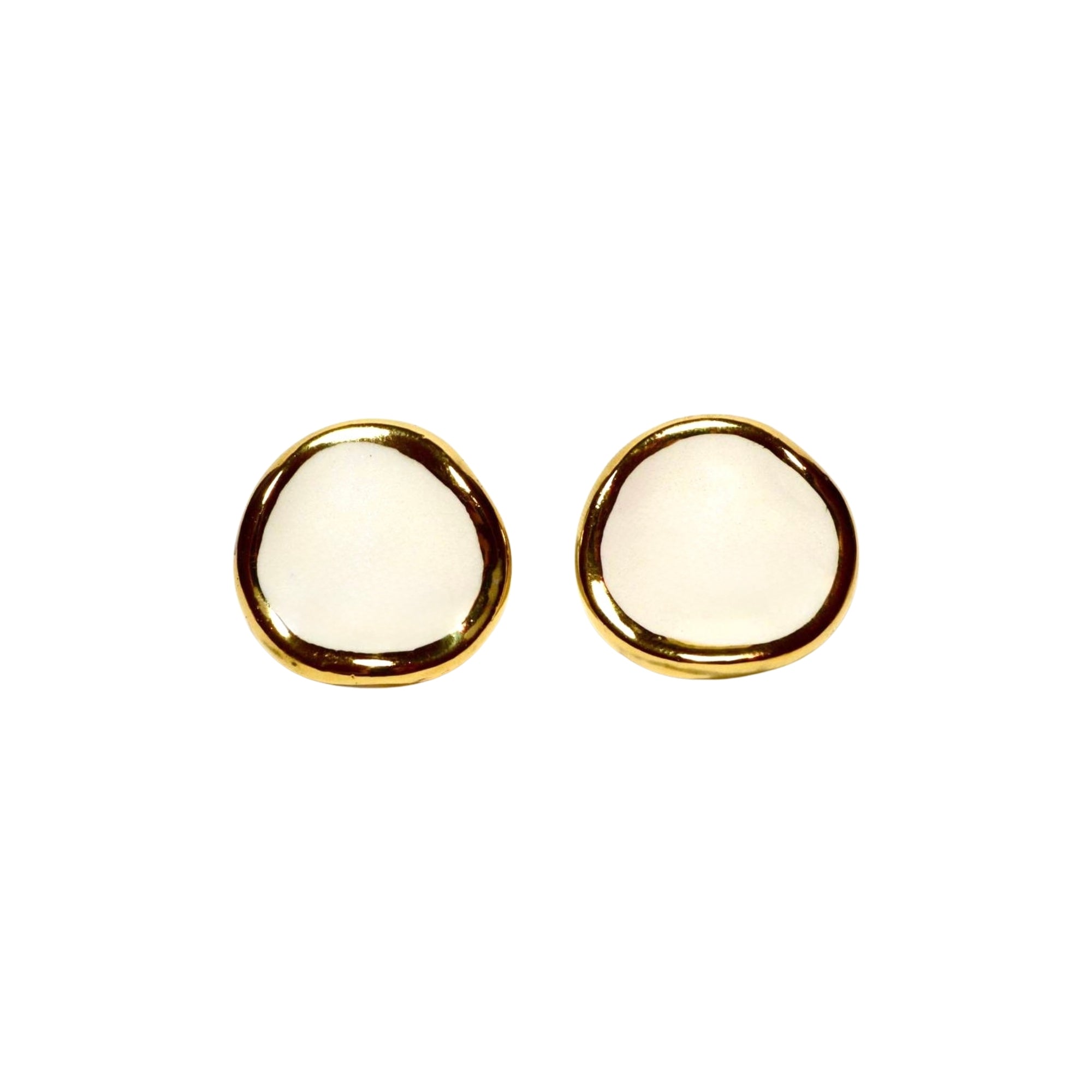 Leda | Handcrafted white ceramic stud earrings with gold luster
