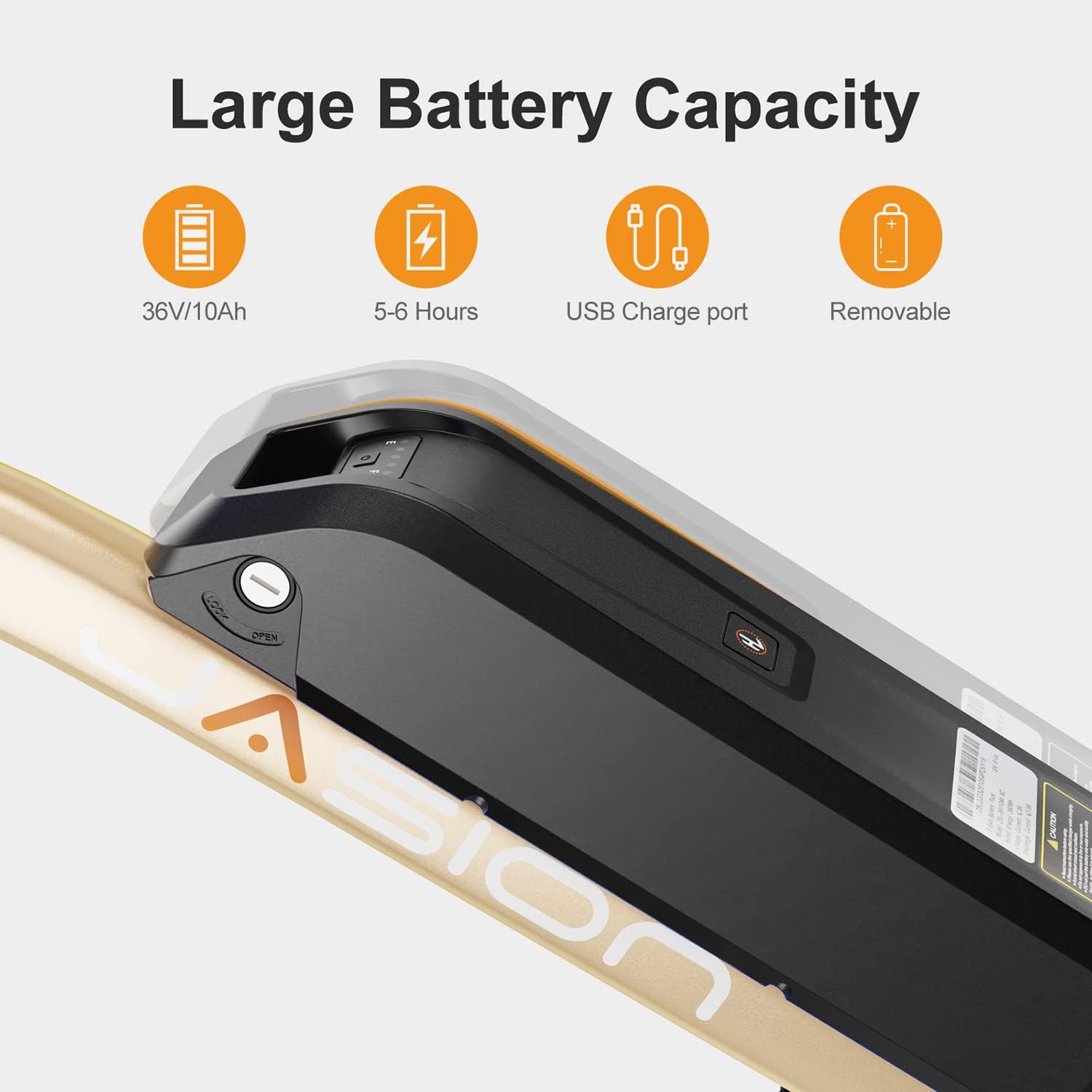 Vélo électrique Jasion EB5 pour adultes avec batterie amovible de 360 ​​Wh, 64 km, 32 km/h, VTT électrique de ville avec moteur de 350 W, 7 vitesses, pneus de 26 pouces et suspension avant.
