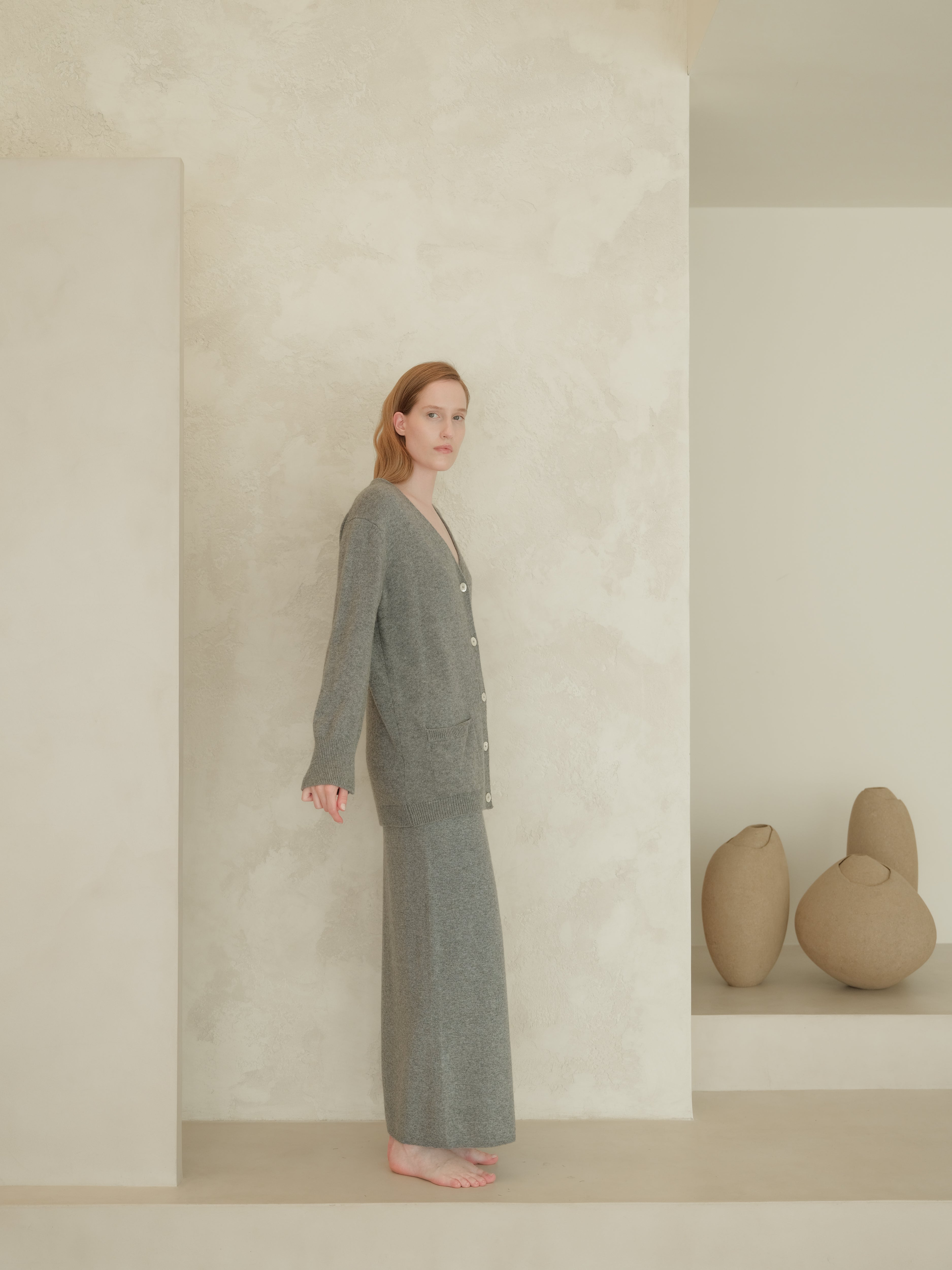 Cashmere Blend High-Waist Long Skirt With Side Slit (3D-Knit)