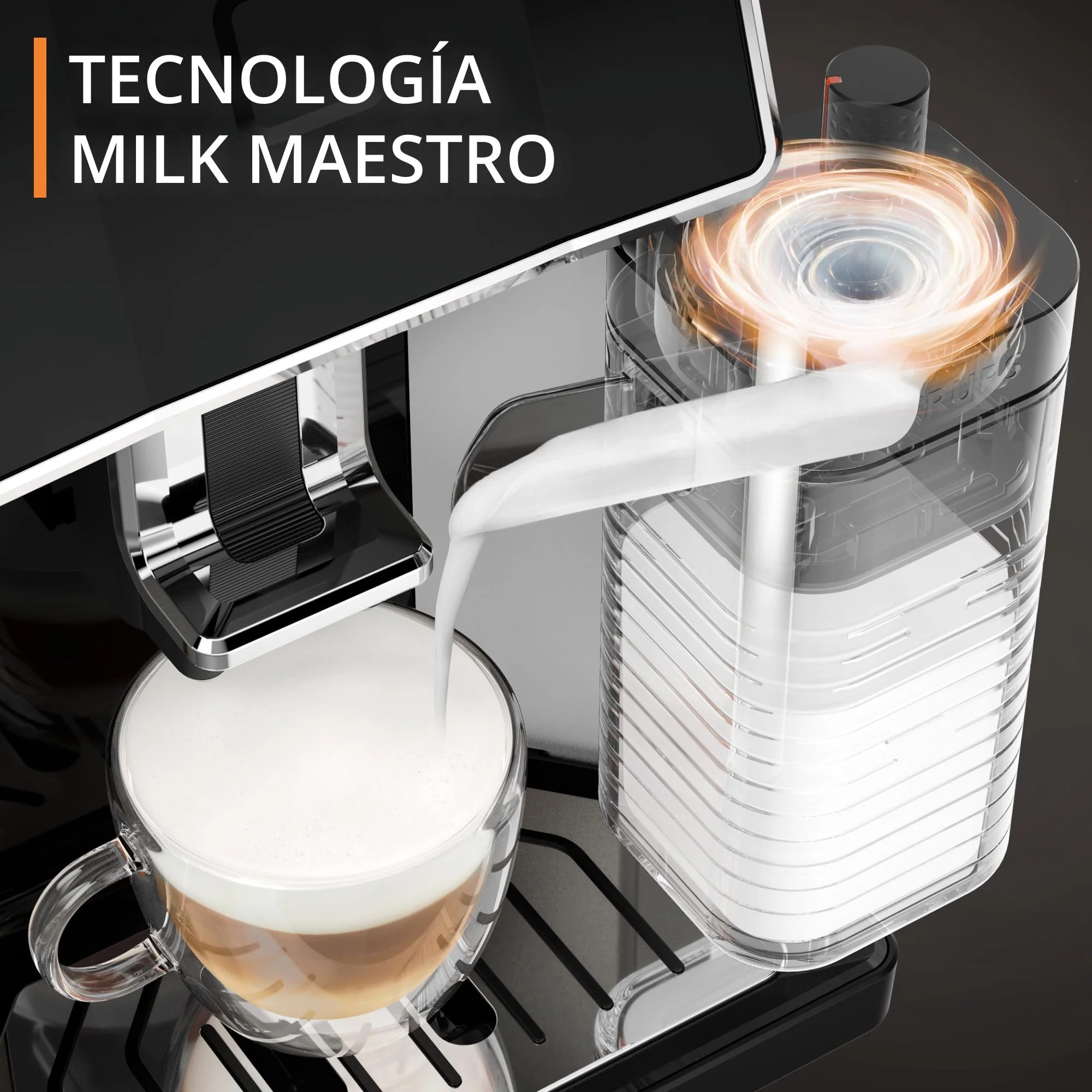 2025 Krups Essential - Superautomatisk Kaffemaskine. 15 bar tryk. Konisk metalkværn. Med valgbar mængde og styrke af kaffe. 1,7 l. 1 kop. Rustfrit stål. LCD-display + mælkekøler.