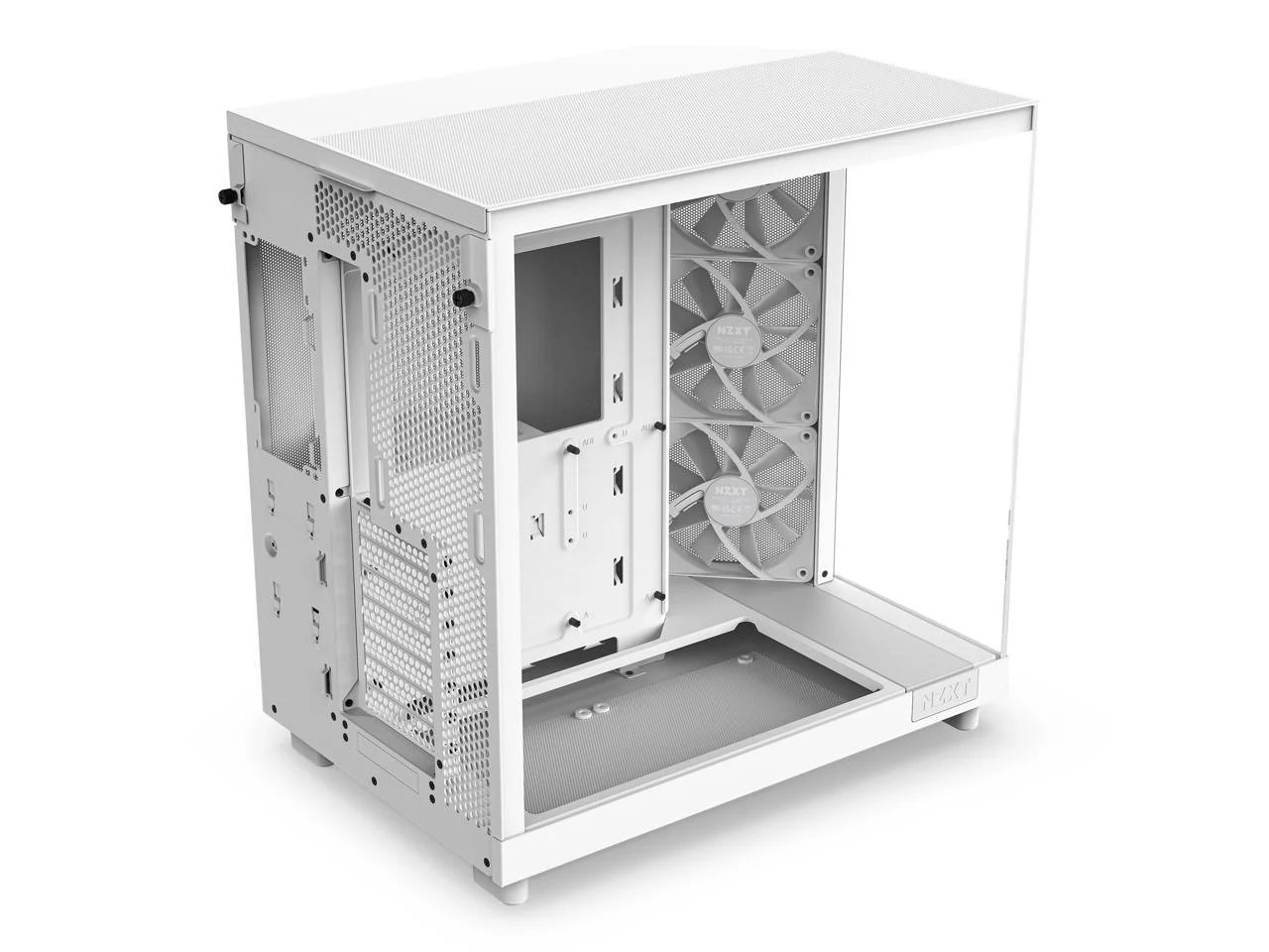 2025 NZXT H6 FLOW - Kompakt dobbeltkammer-midtower-kabinet med airflow. Hvid. CC-H61FW-01