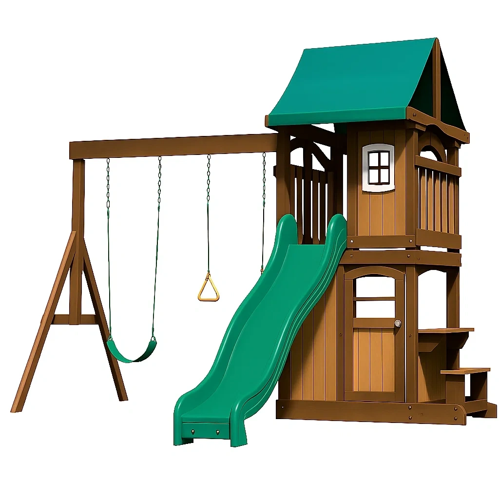 Balançoire pour enfants 410x320x285 cm bois/plastique vert - TtMVIOix33lT