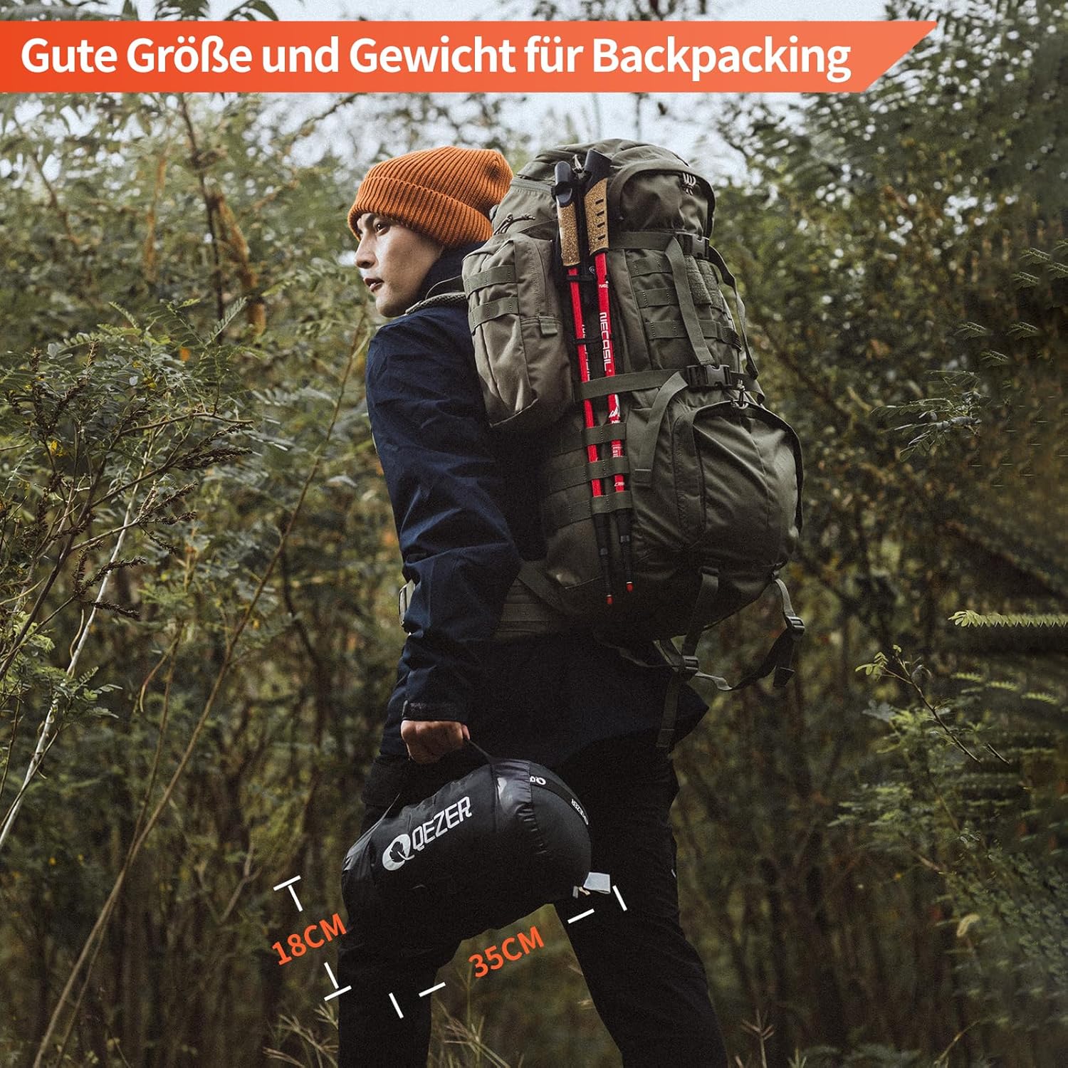 QEZER Dunsovepose 220 cm x 80 cm 8~-3 ℃ 4 sæsoner Ultralet sovepose til voksne og børn, sovepose til camping og vandreture