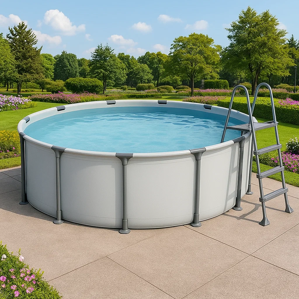 Piscine tubulaire ronde 358 x 98 cm, blanche/grise, avec filtre et échelle jclwRqj267jp