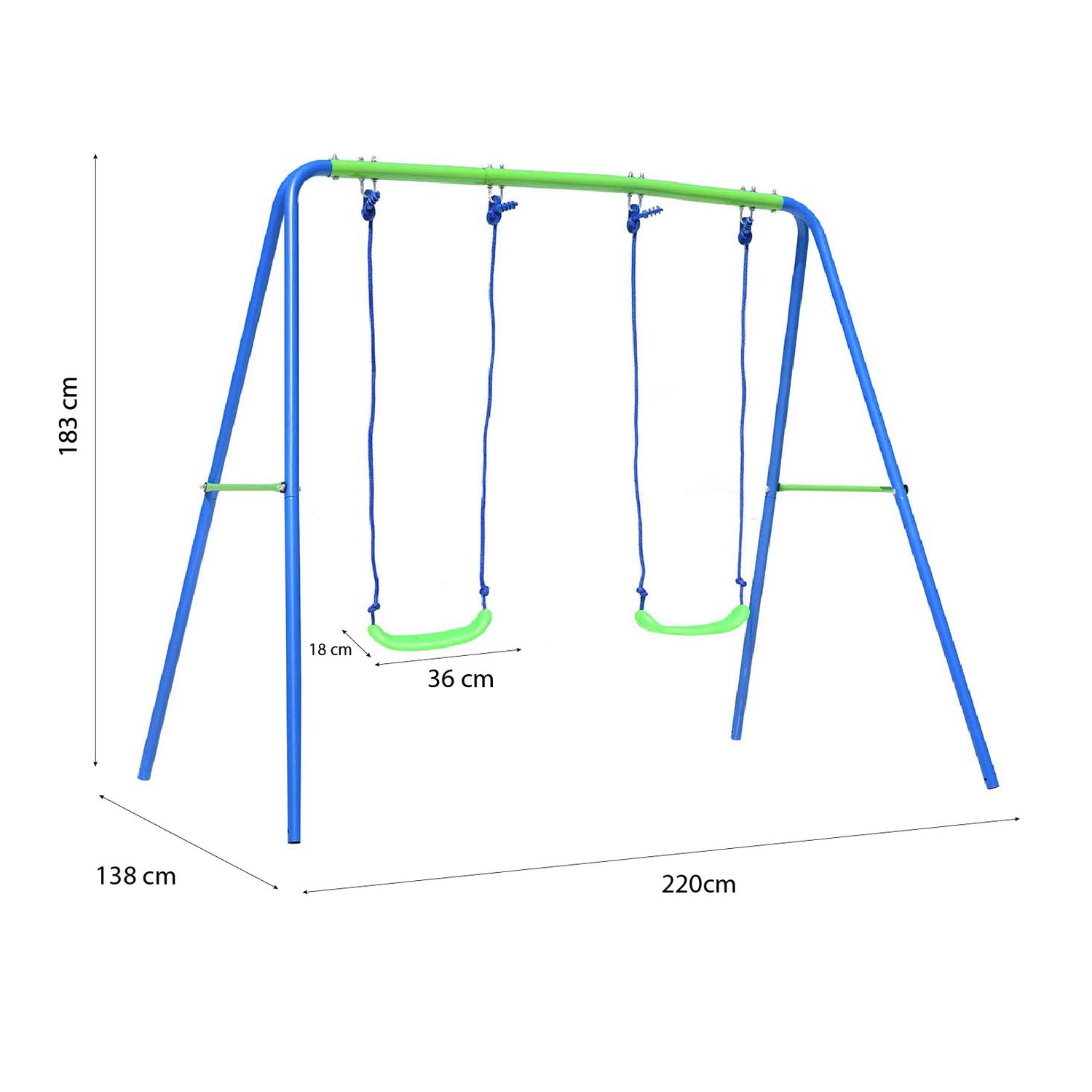 Doppelschaukel für Kindergärten + Spielset aus Metall für Kinder ab 3 Jahren, Outdoor-Spielzeug, 220 x 138 x 182 cm, Tragkraft bis zu 45 kg