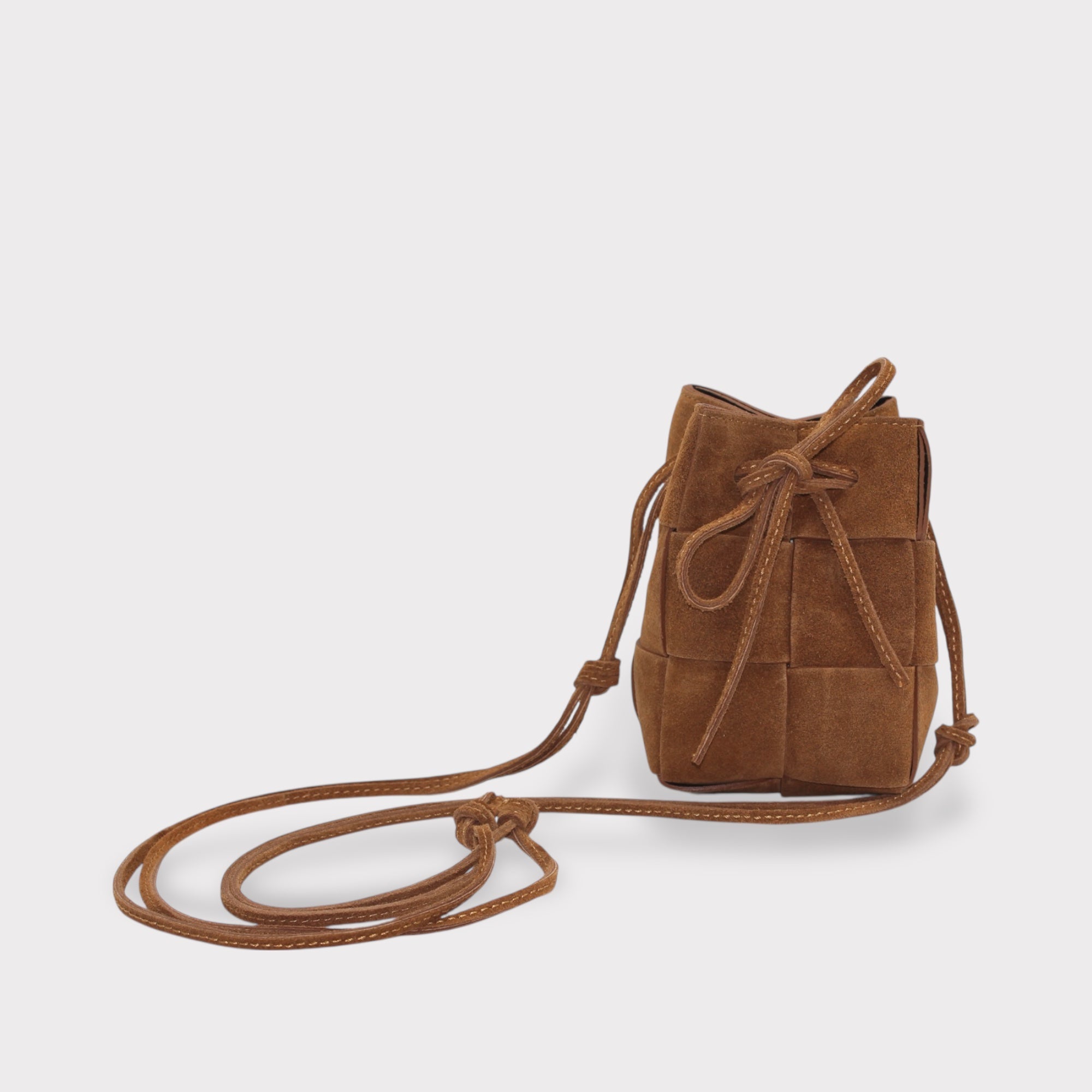 Emi - Handmade Suede Drawstring Woven Crossbody Bag