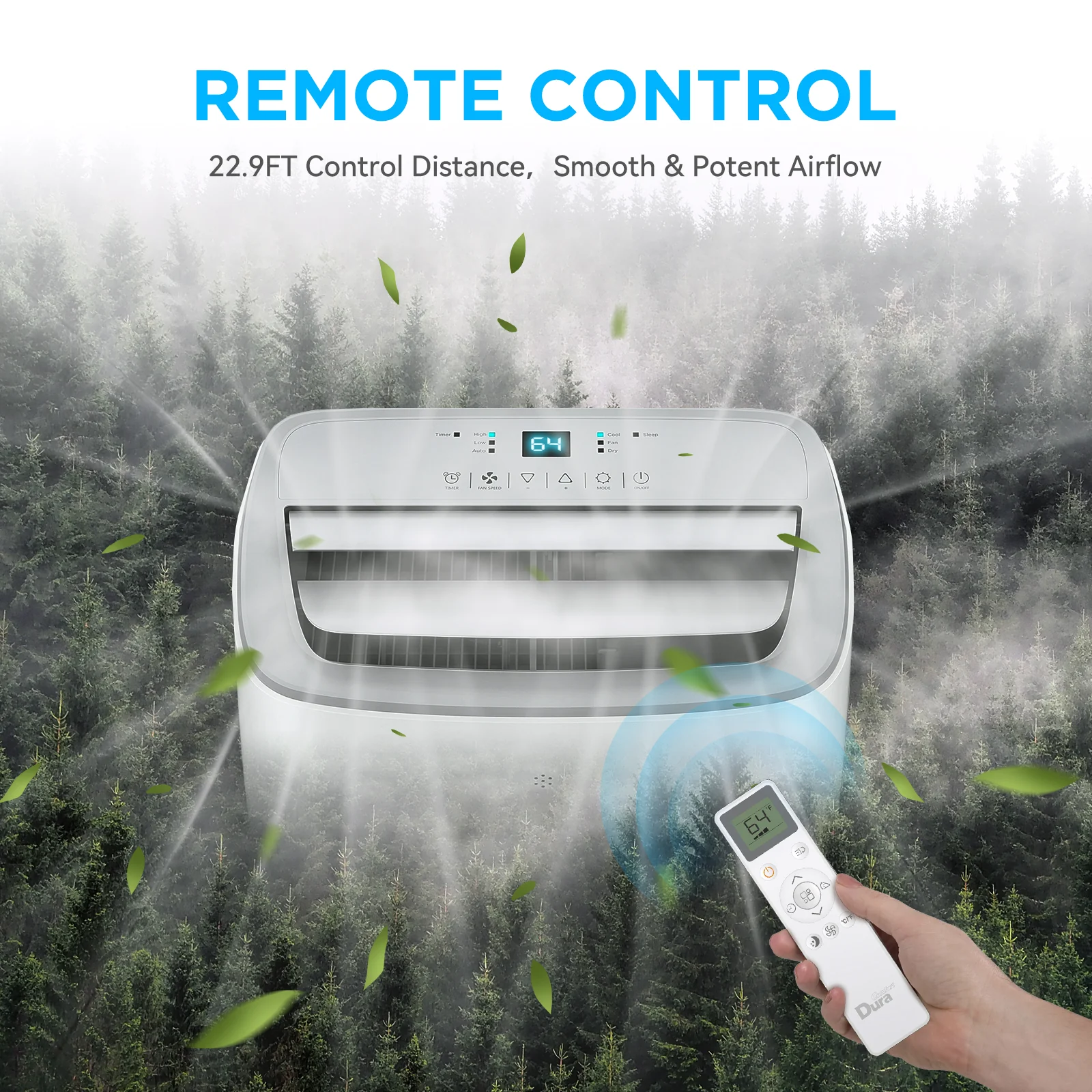 2025 DuraComfort 3-i-1 bærbar klimaanlæg – 8.000 BTU (ASHRAE) / 5.300 BTU (SACC) – Stille – Til rum op til 18,5 m²