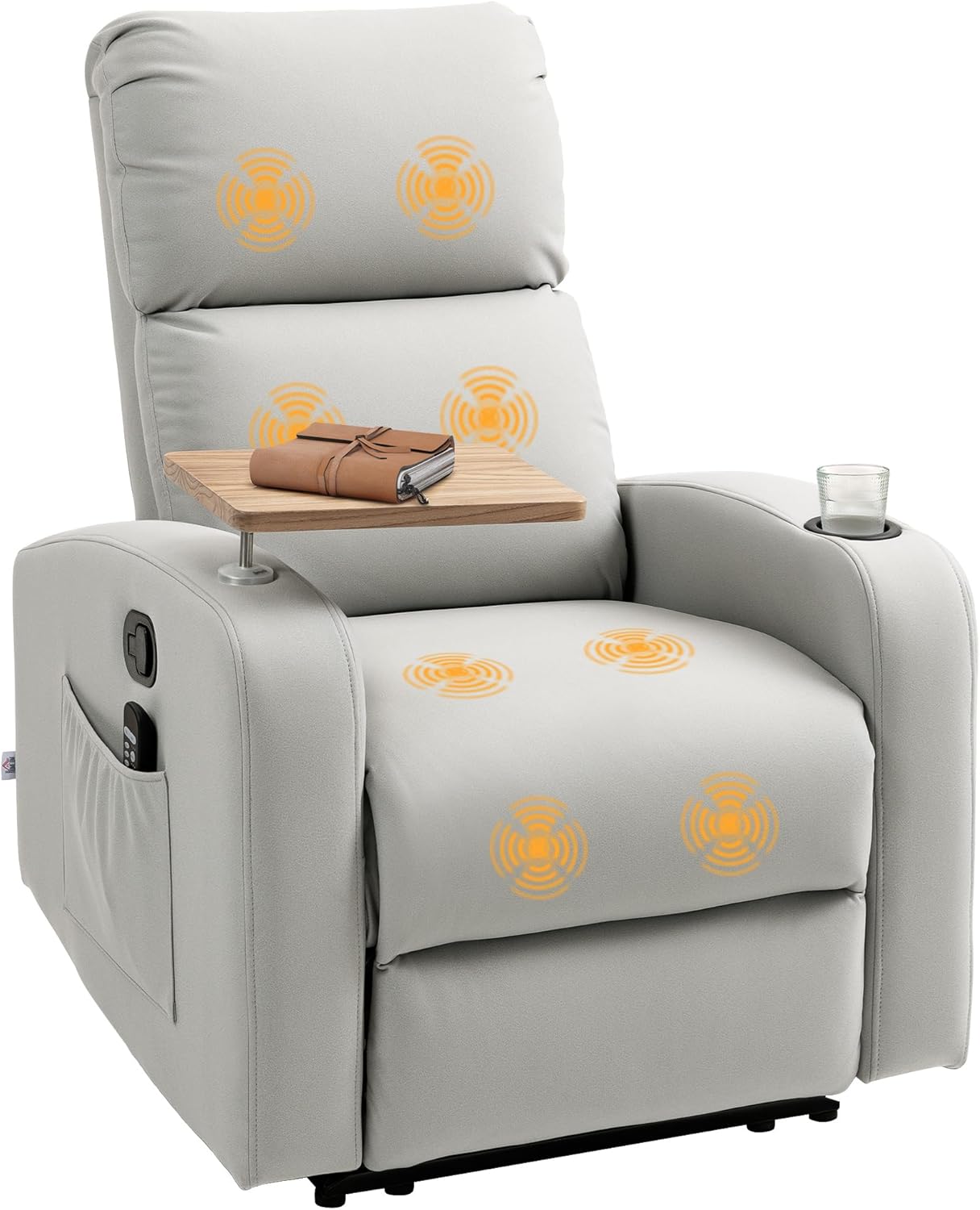 HOMCOM Massagesessel mit 8 Massagepunkten, elektrischer Verstellfunktion, Sofa mit 4 Liegepositionen (145°), Fernbedienung, Beistelltisch, 2 Seitentaschen und Getränkehalter, 77 x 93 x 105 cm, Beige