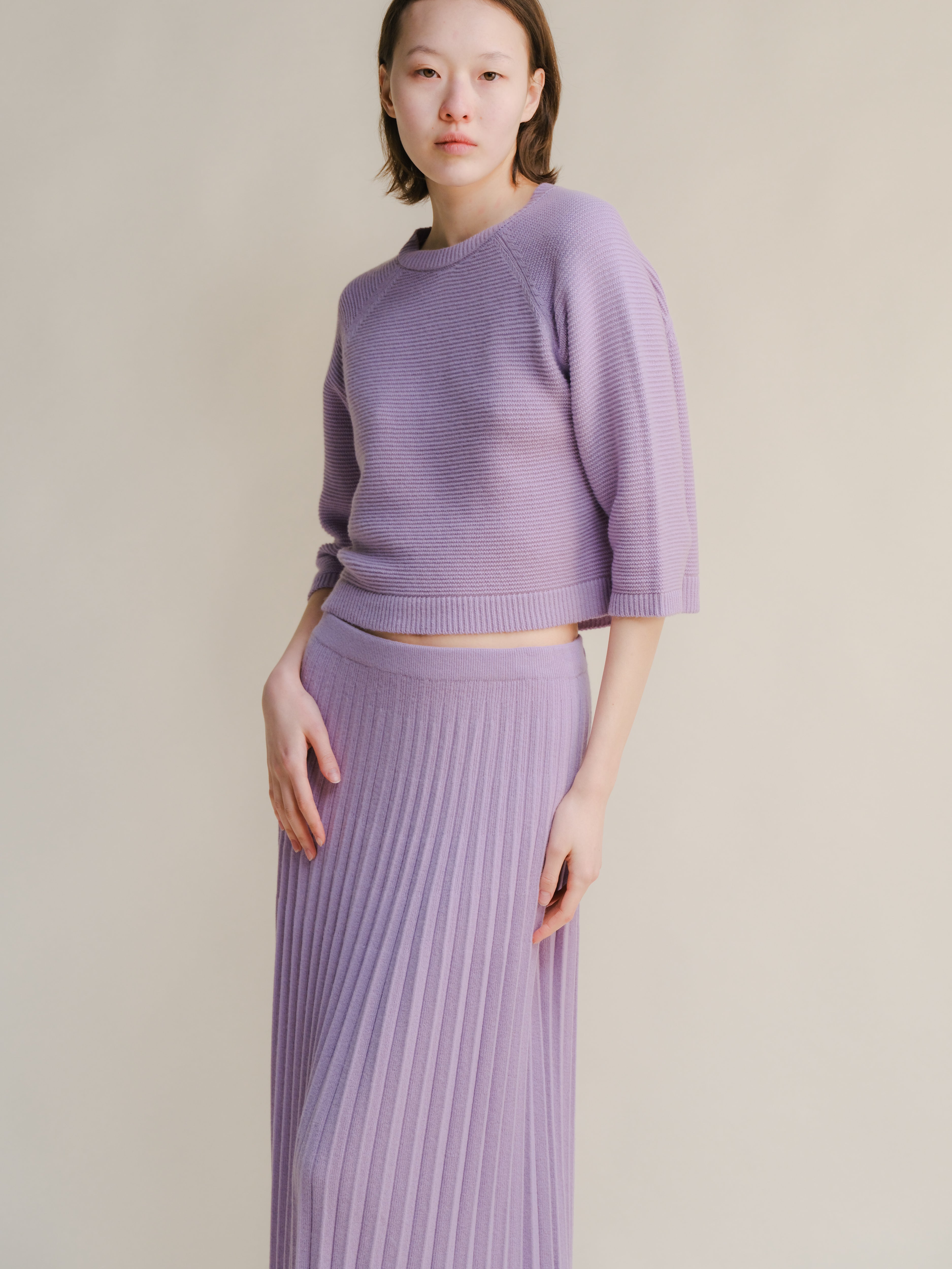 Cashmere Mix Cropped 3/4 Sleeve Pullover