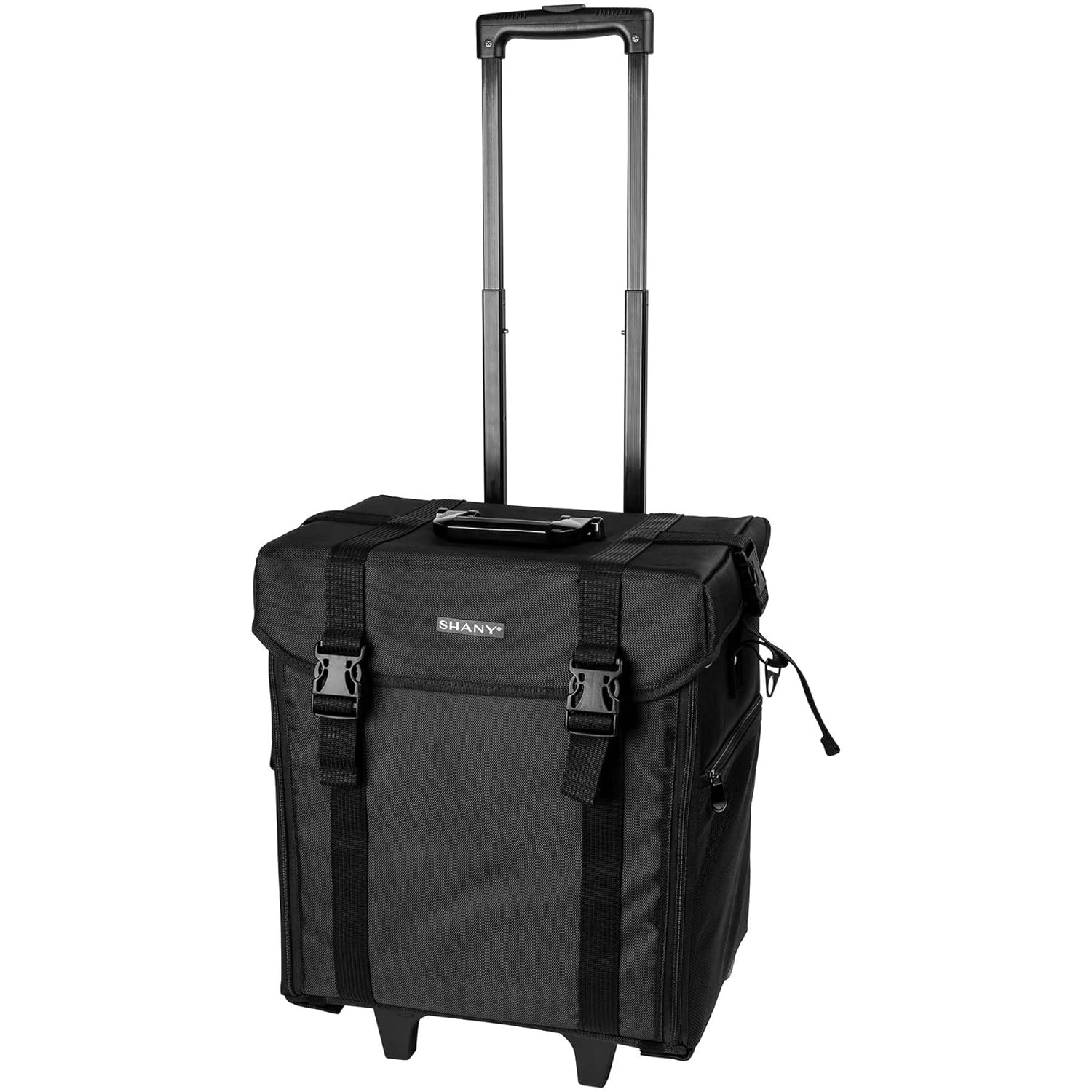 Kosmetikkoffer aus tiefschwarzem Vinyl mit Rollen – Reise-Make-up-Tasche