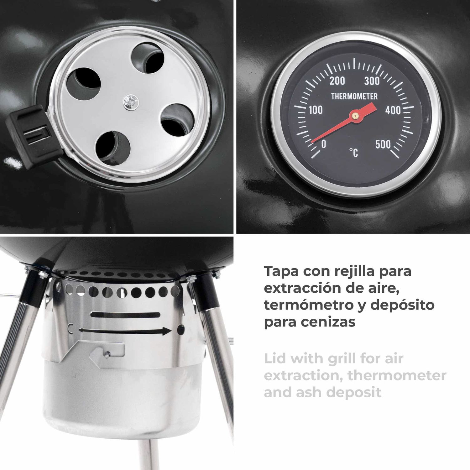 Kekai Yellowstone Tragbarer Holzkohlegrill mit Rädern, 58 x 47 x 100 cm, rund, mit Deckel und Feuerzeug, emailliert, schwarz